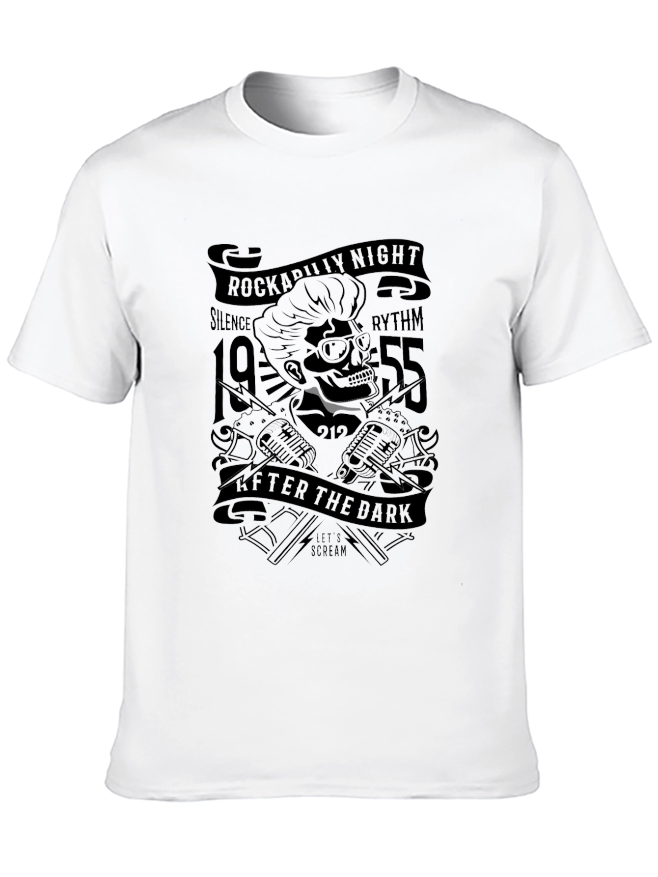 Rockabilly Night Skull Graphic Tee - Black