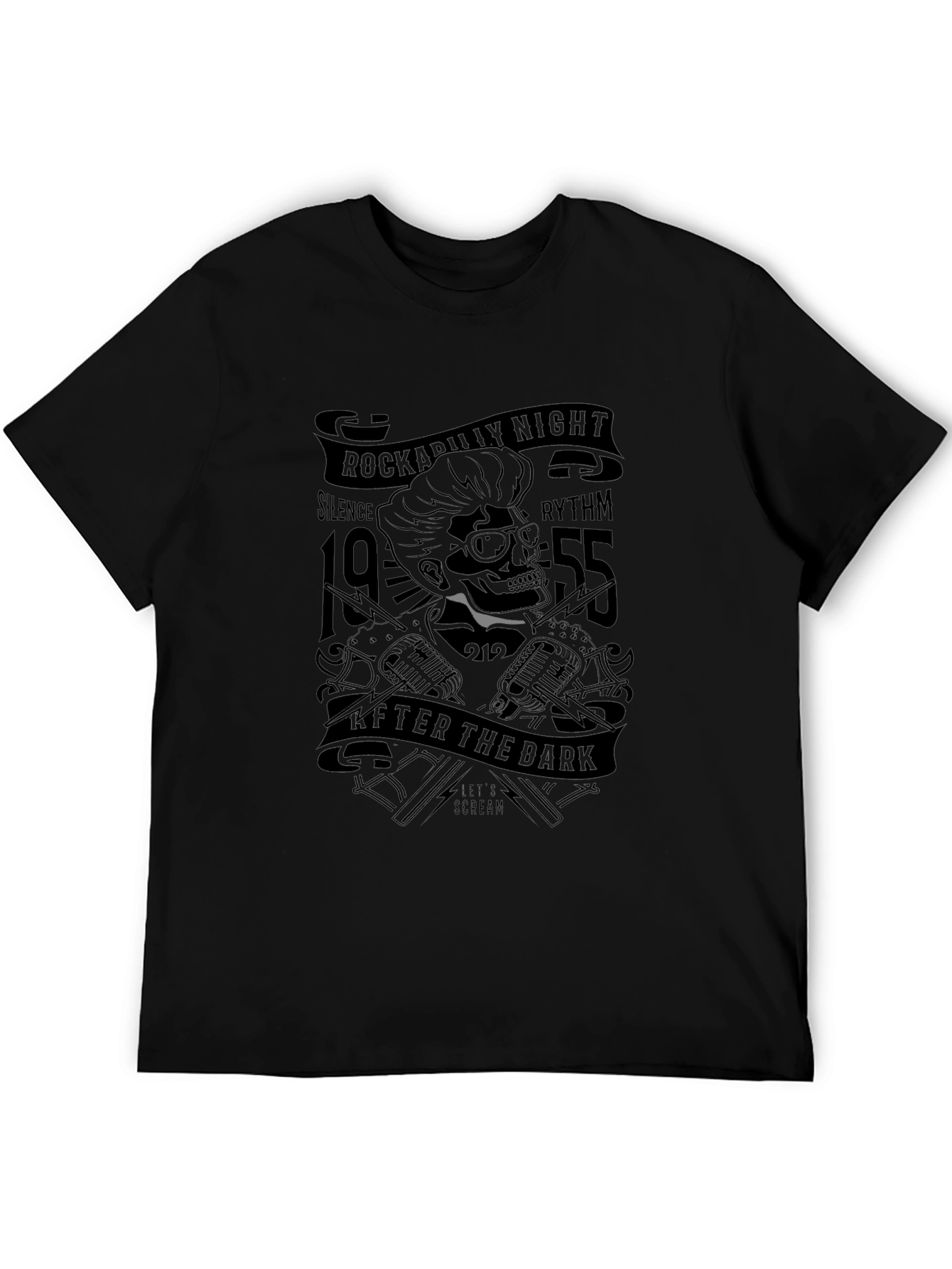 Rockabilly Night Skull Graphic Tee - Black