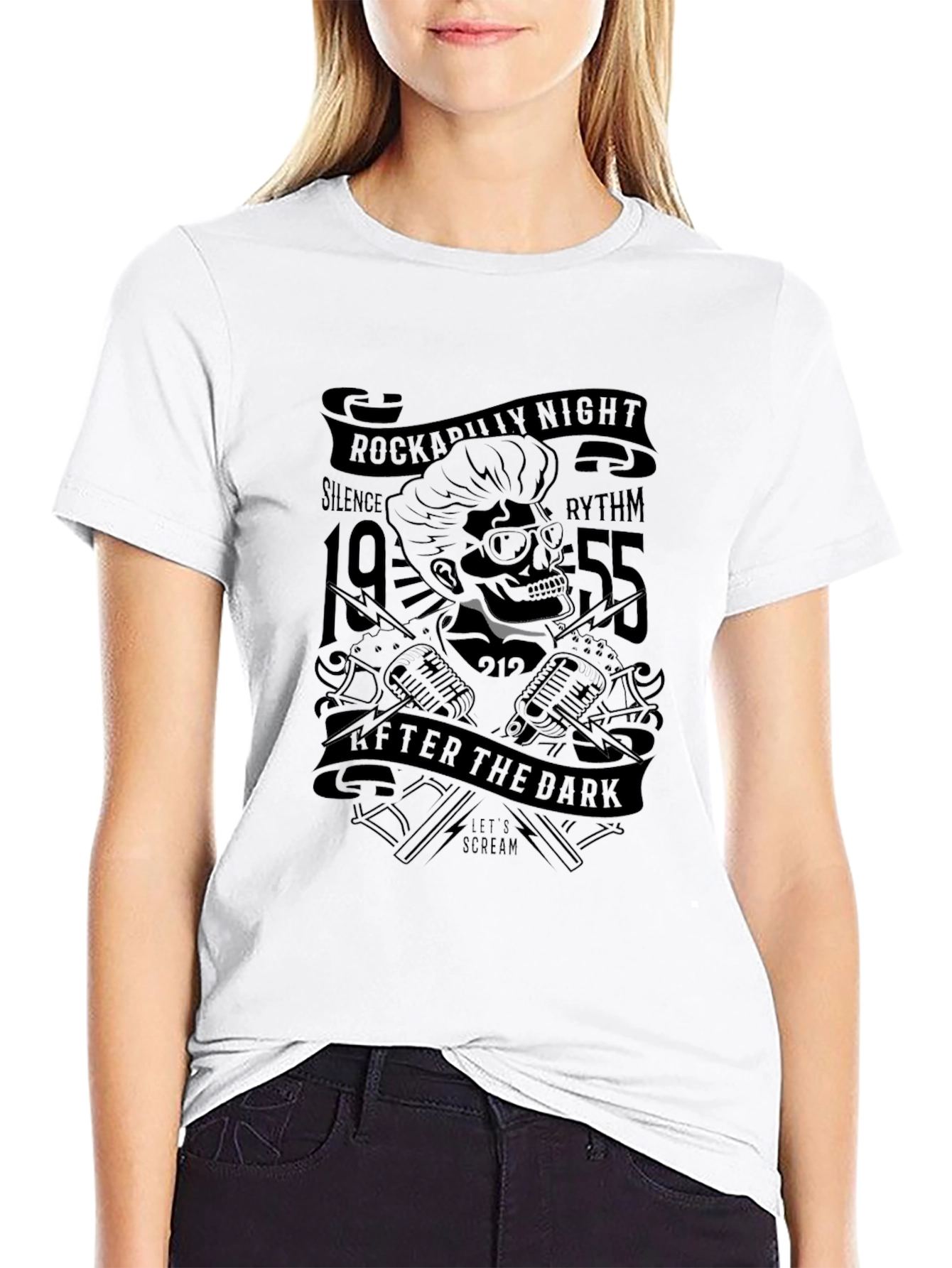 Rockabilly Night Skull Graphic Tee - Black