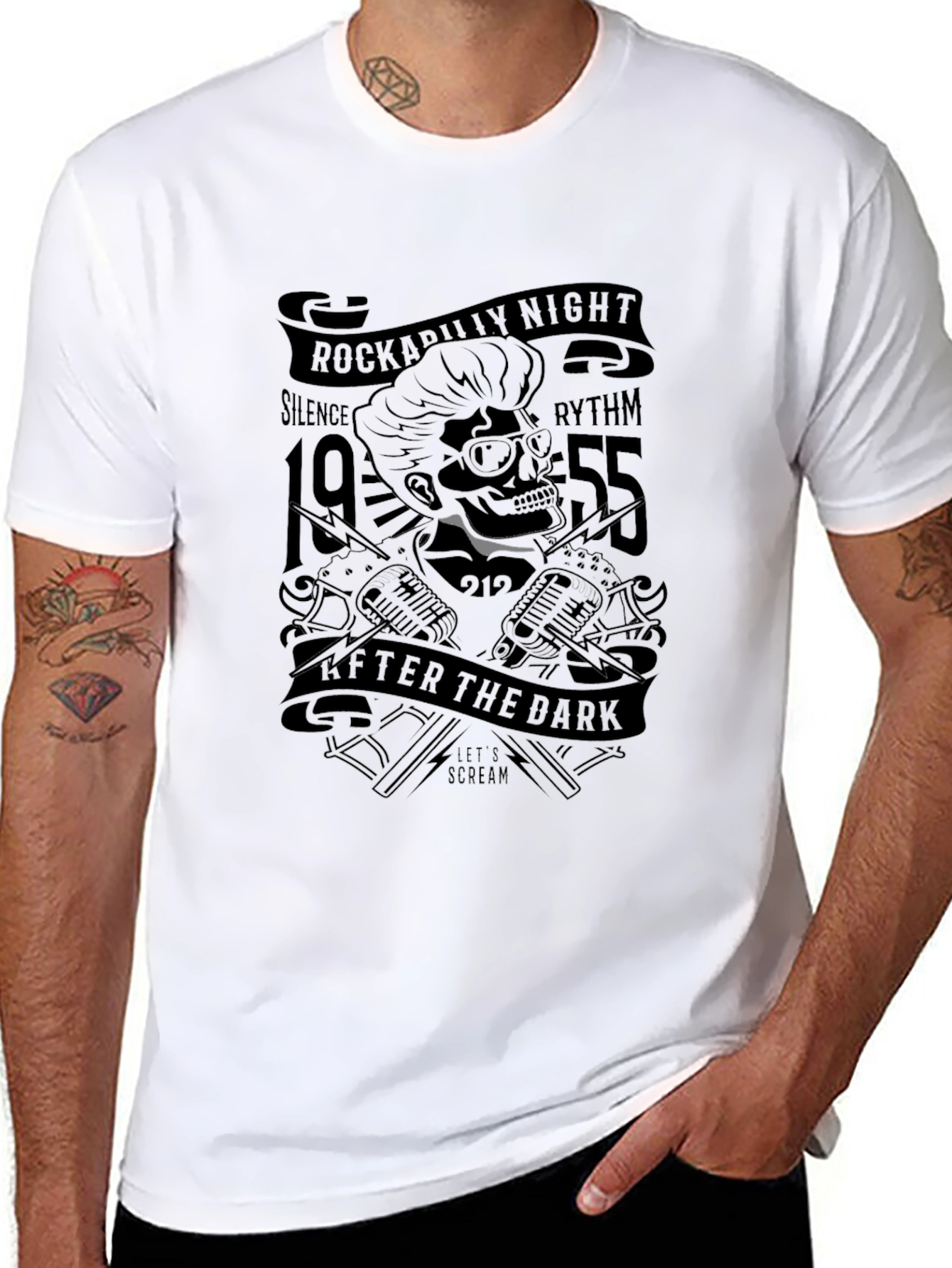 Rockabilly Night Skull Graphic Tee - Black