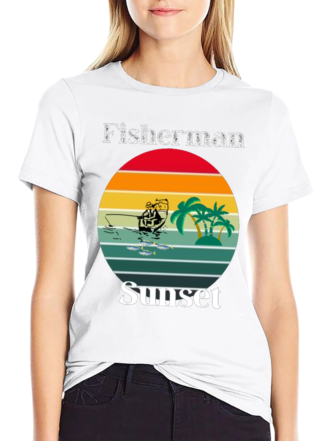 Fisherman Sunset Graphic T-Shirt