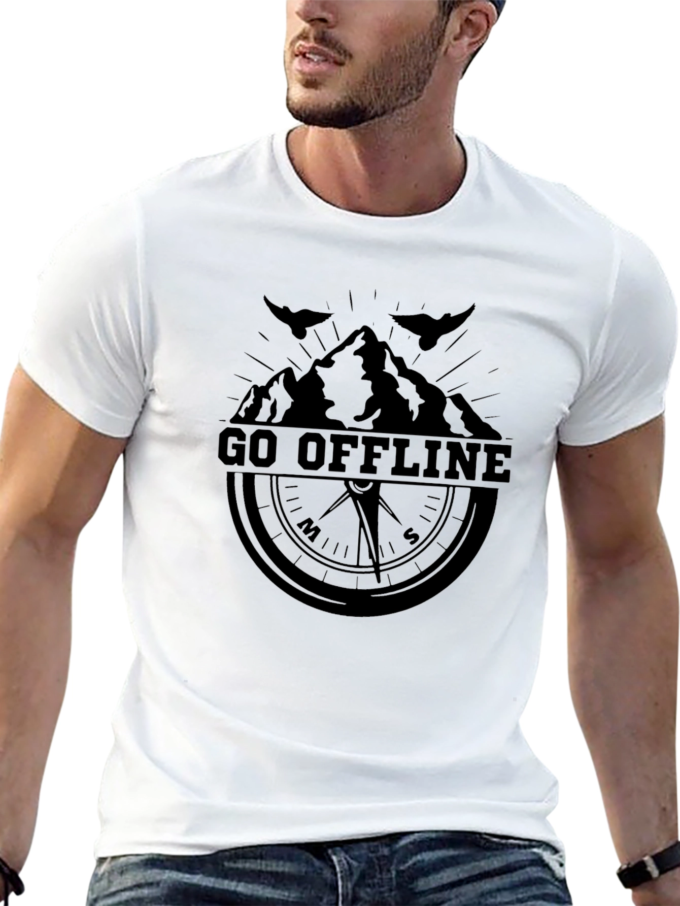 Go Offline Black Graphic Tee for Men