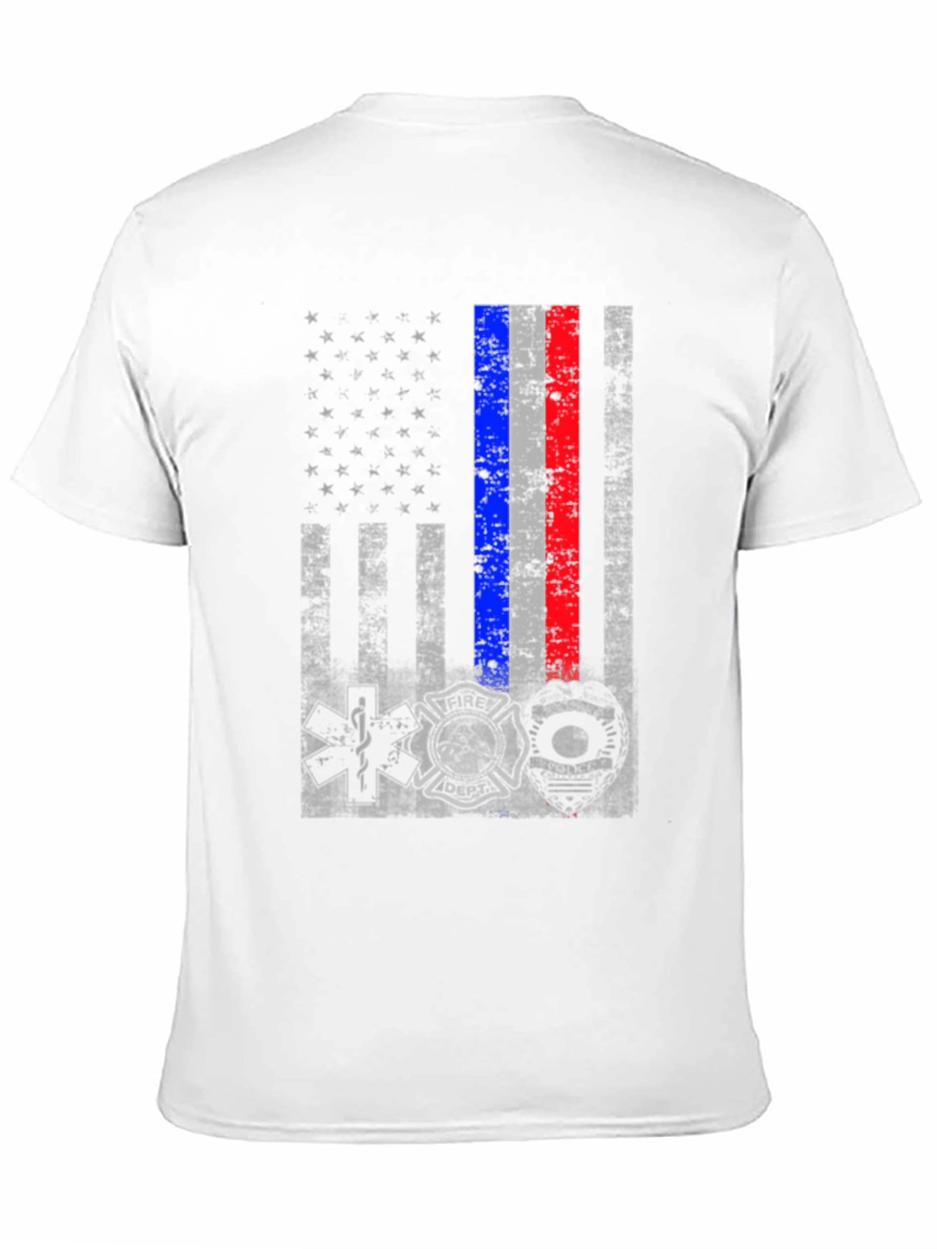 Distressed USA Flag EMS Firefighter Police T-Shirt