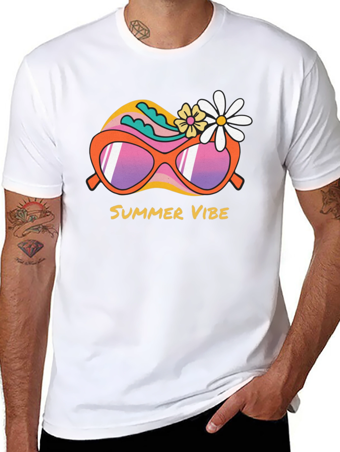 Summer Vibe Graphic Tee - Trendy Retro Sunglasses Design