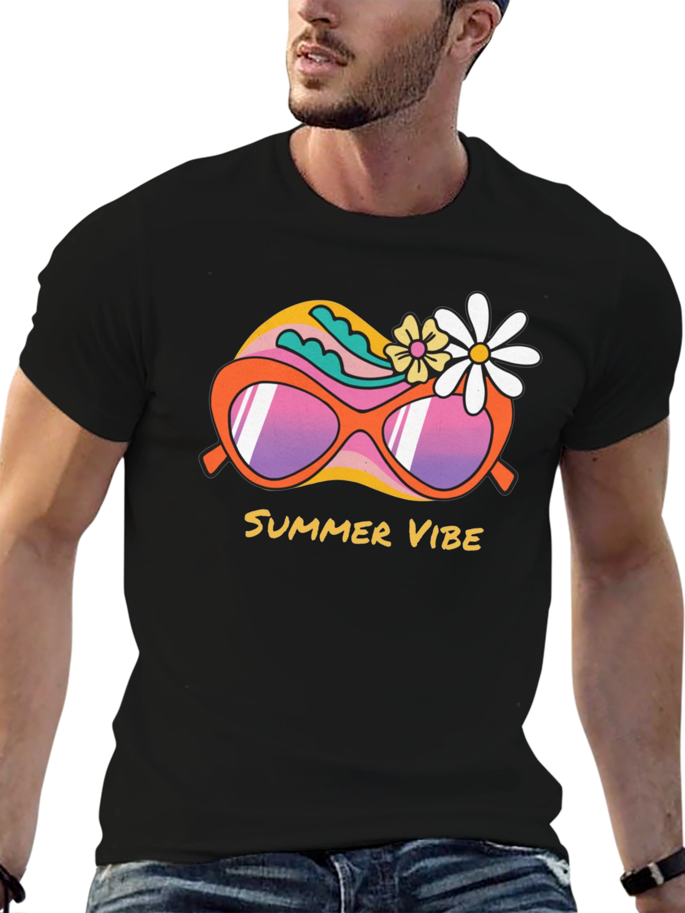 Summer Vibe Graphic Tee - Trendy Retro Sunglasses Design