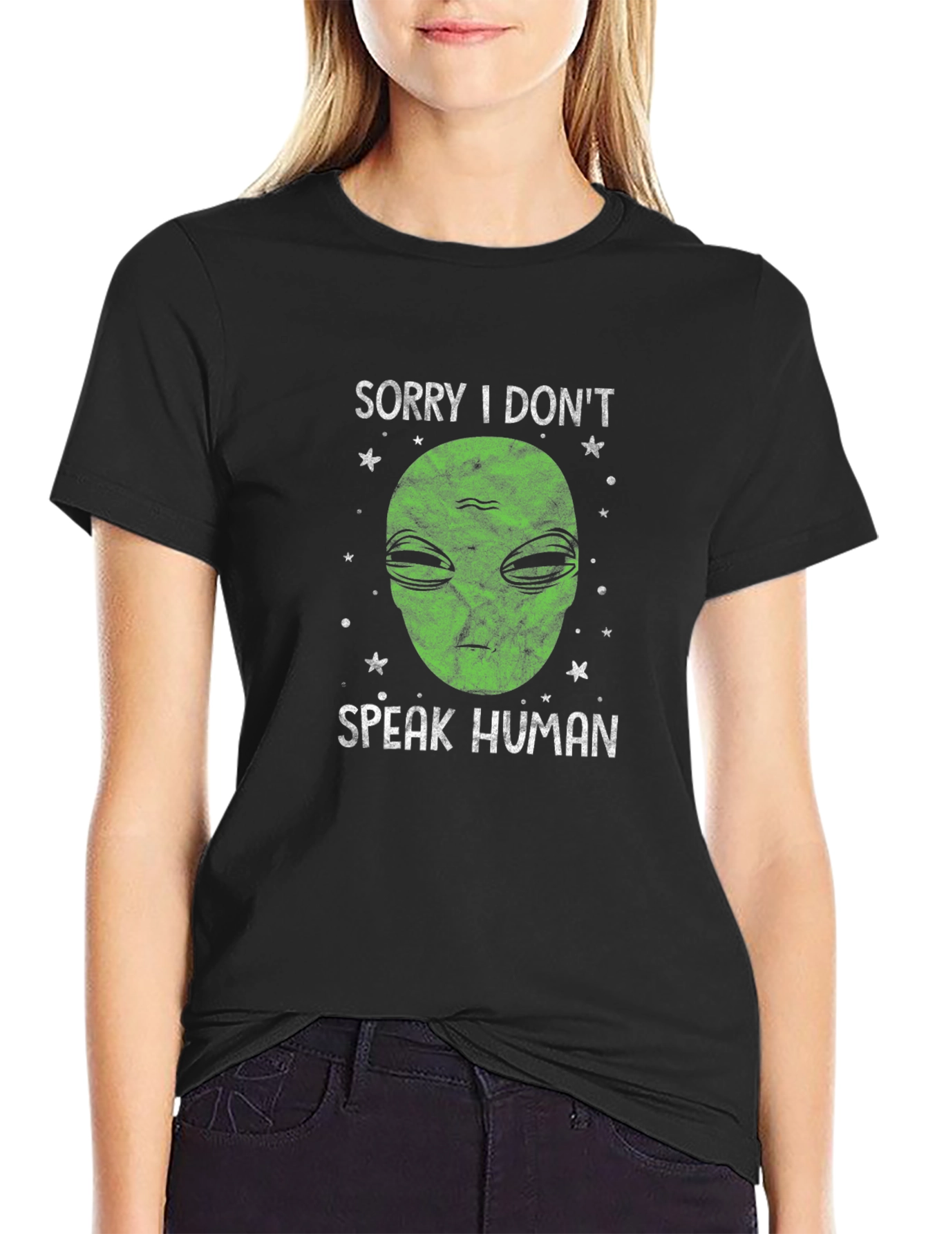 Sorry I Dont Speak Human Alien Graphic T-Shirt