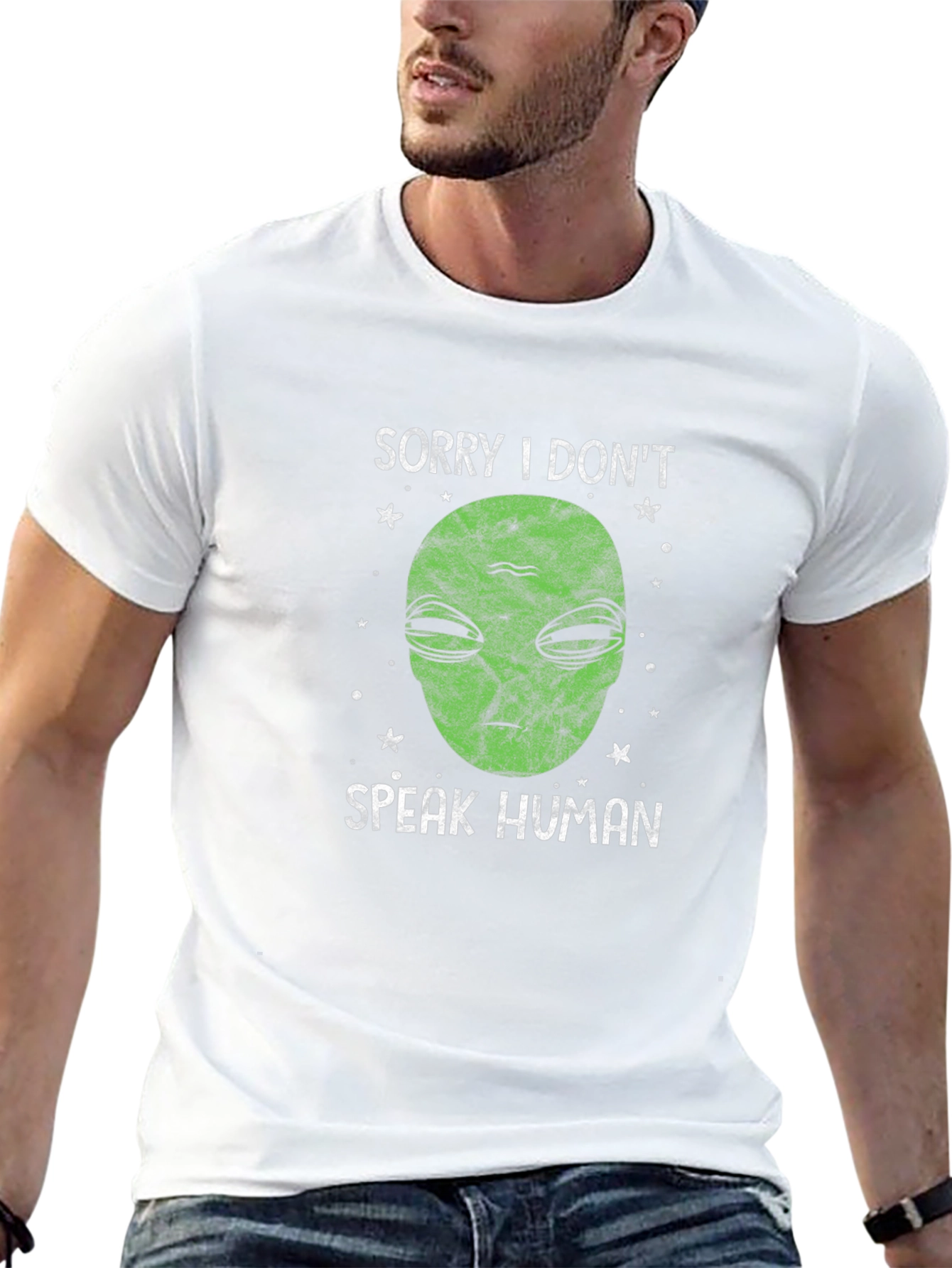 Sorry I Dont Speak Human Alien Graphic T-Shirt