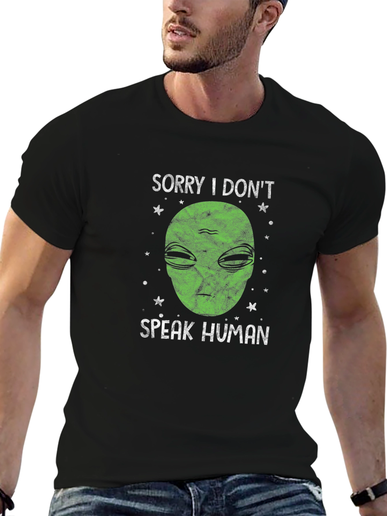 Sorry I Dont Speak Human Alien Graphic T-Shirt