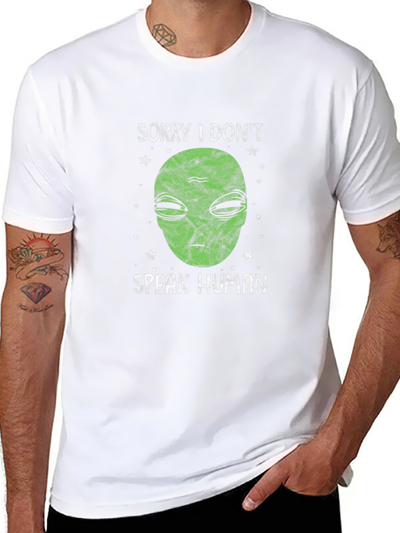 Sorry I Dont Speak Human Alien Graphic T-Shirt