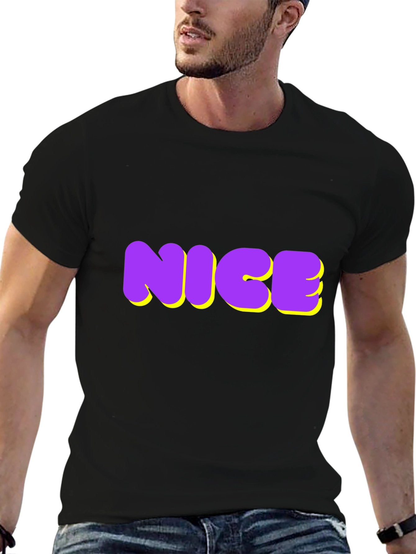 NICE Graphic Tee - Bold Purple & Yellow Design