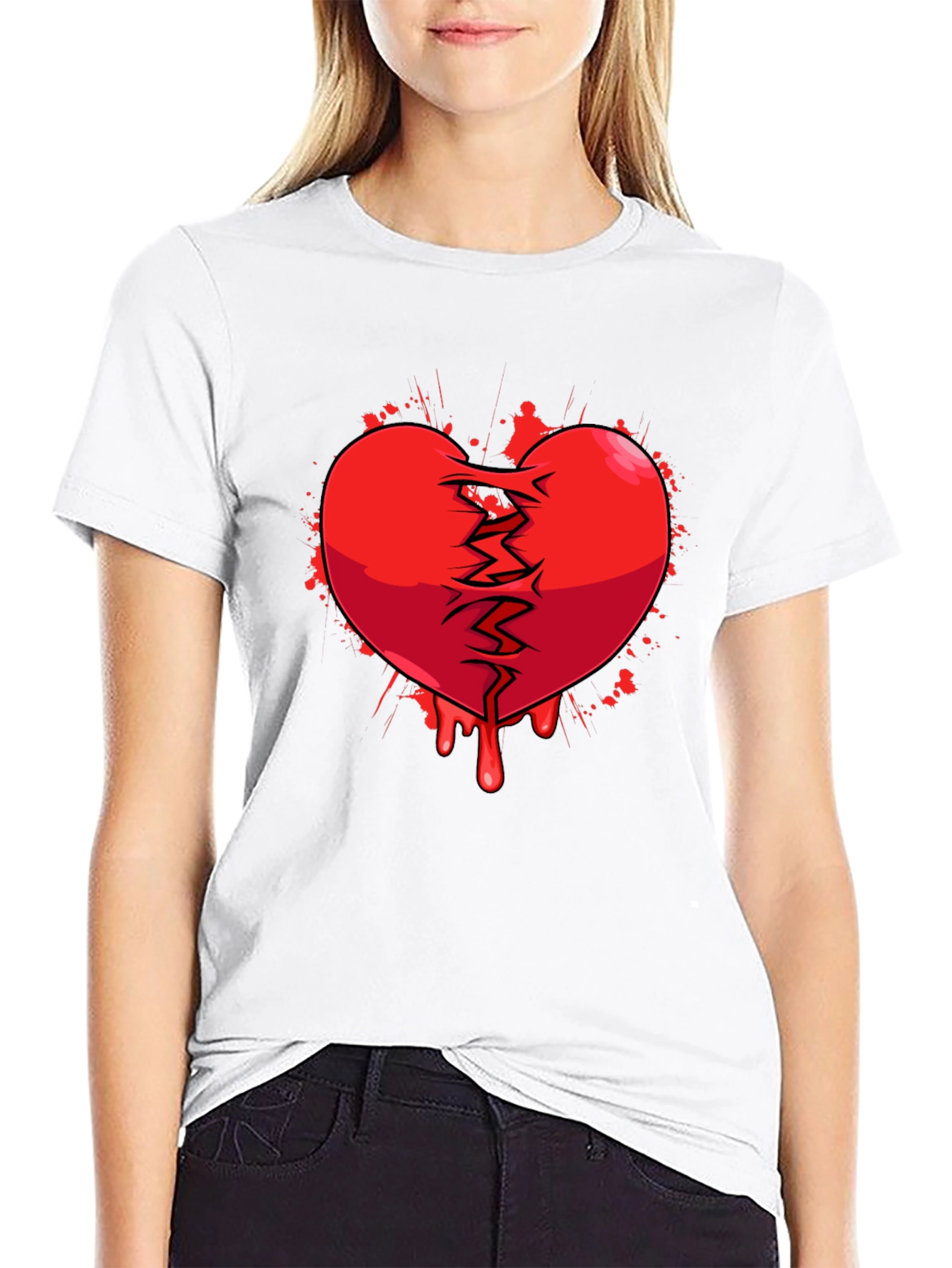 Broken Heart Graphic Print Black T-Shirt