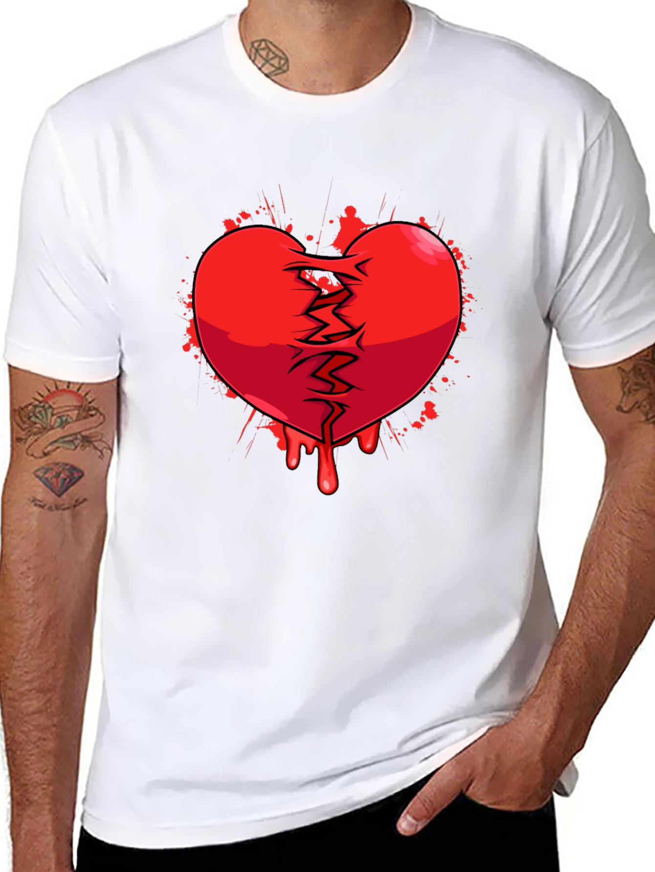 Broken Heart Graphic Print Black T-Shirt