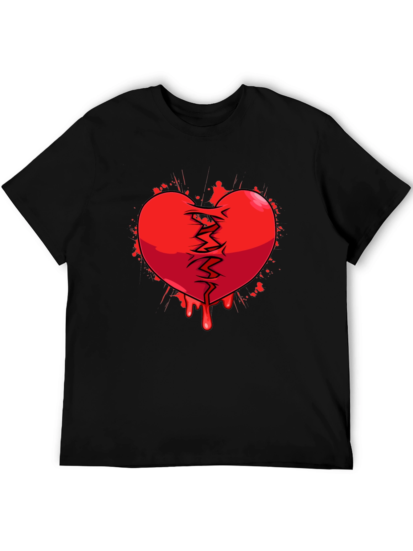 Broken Heart Graphic Print Black T-Shirt