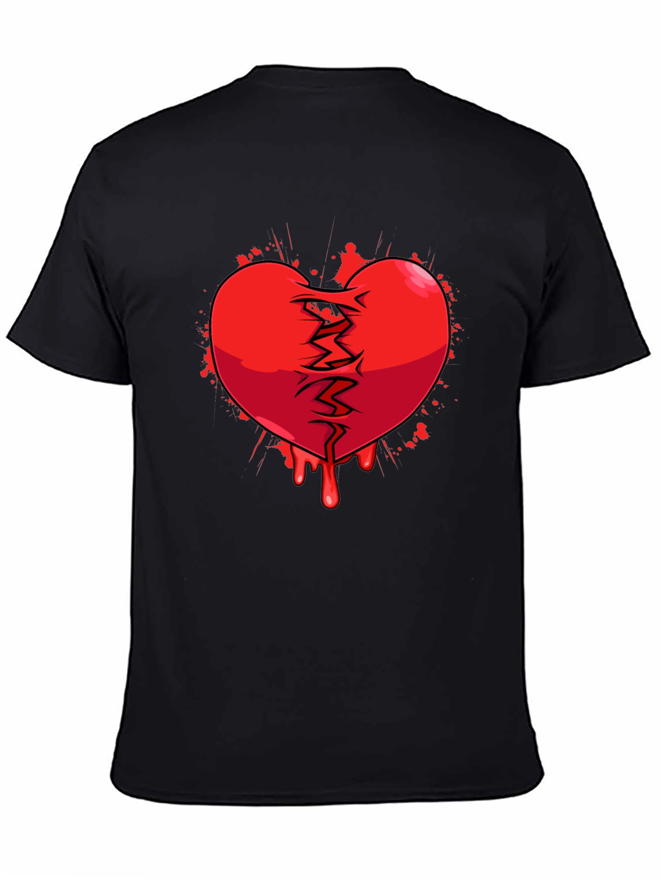 Broken Heart Graphic Print Black T-Shirt