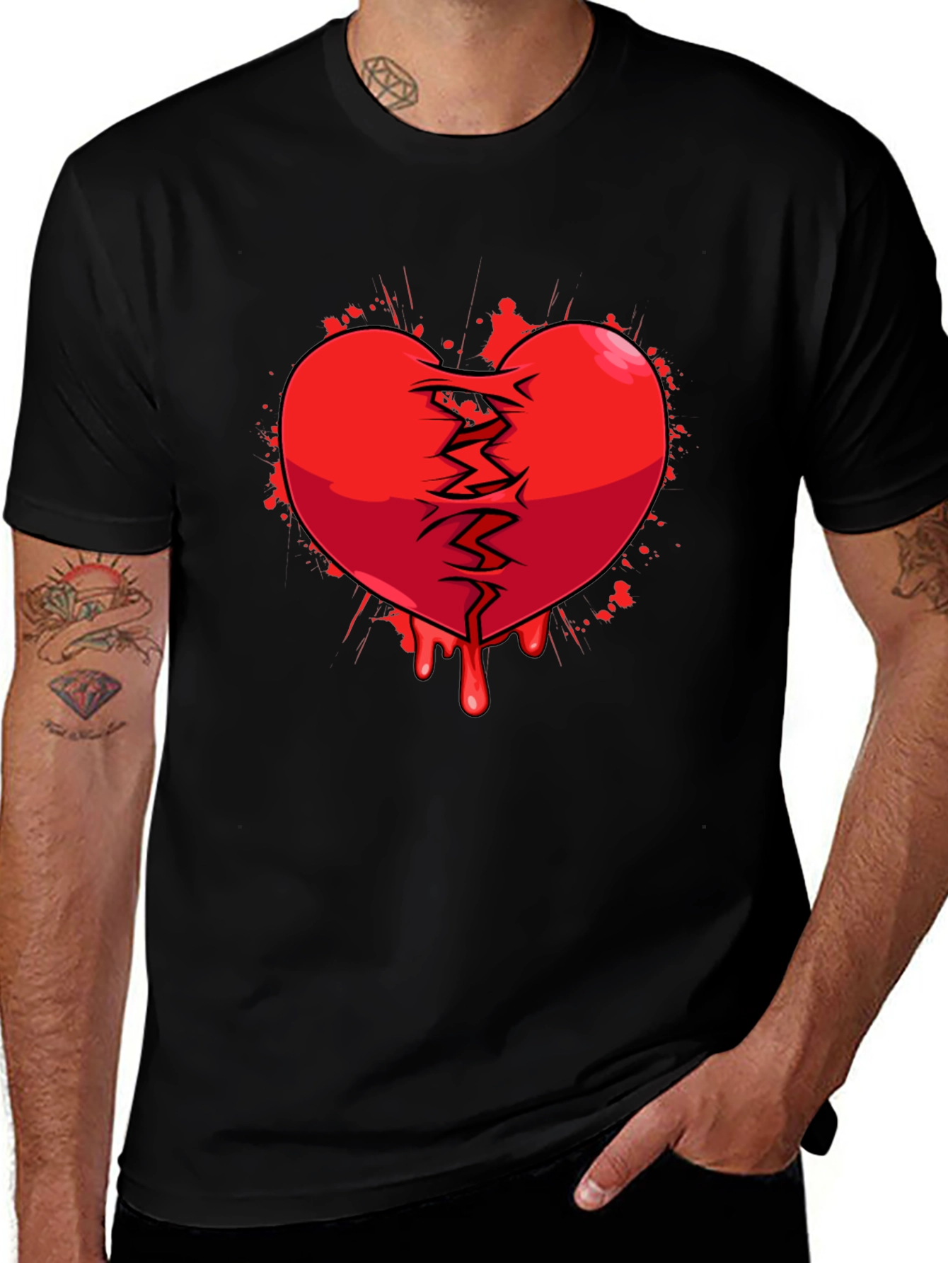 Broken Heart Graphic Print Black T-Shirt
