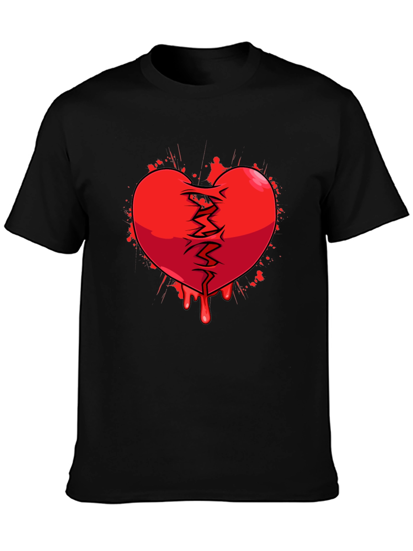 Broken Heart Graphic Print Black T-Shirt