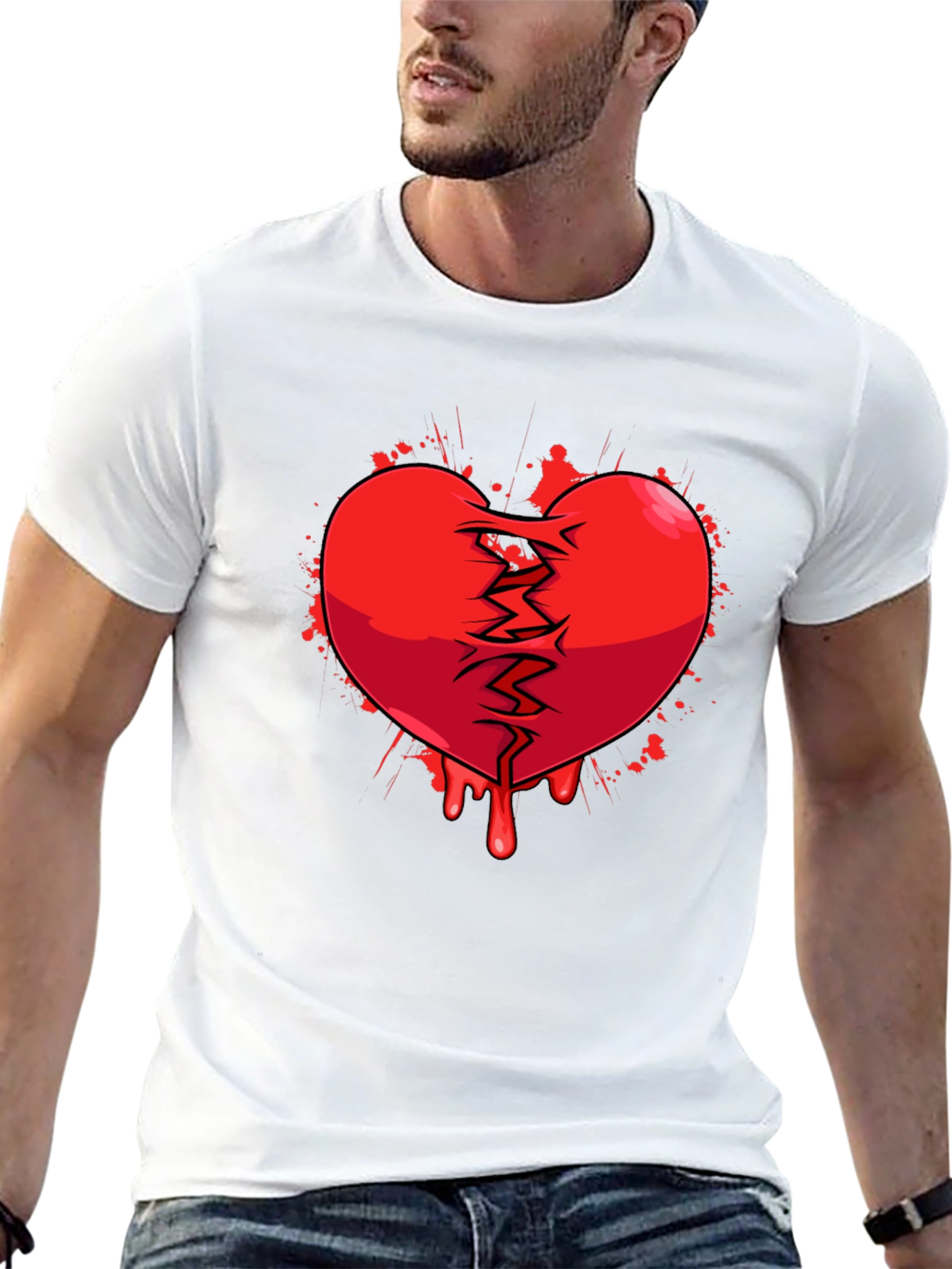 Broken Heart Graphic Print Black T-Shirt