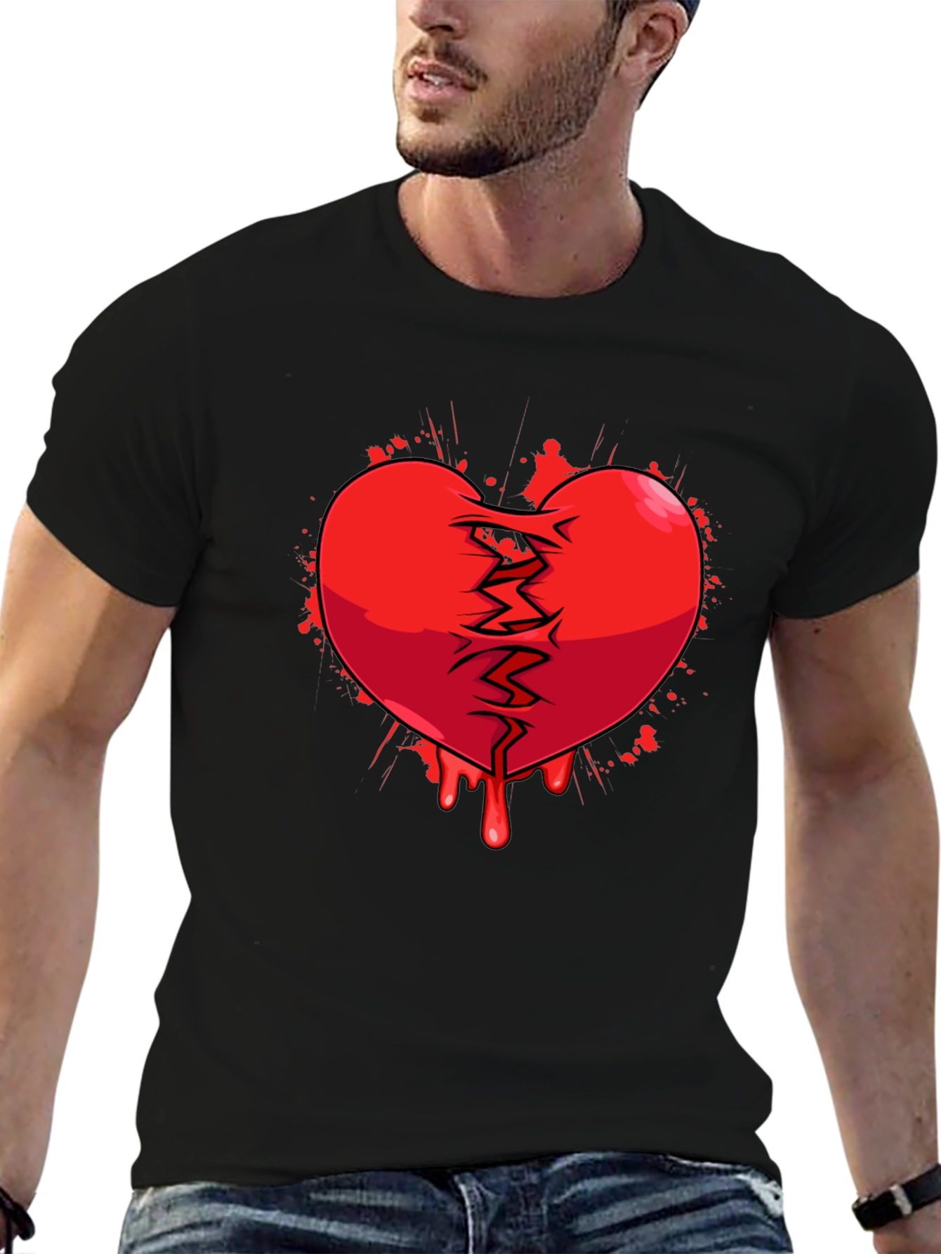 Broken Heart Graphic Print Black T-Shirt