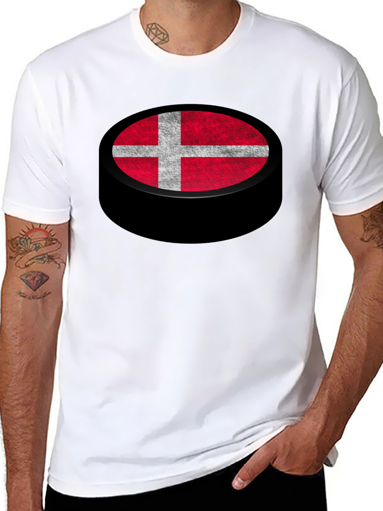 Denmark Flag Hockey Puck Graphic T-Shirt