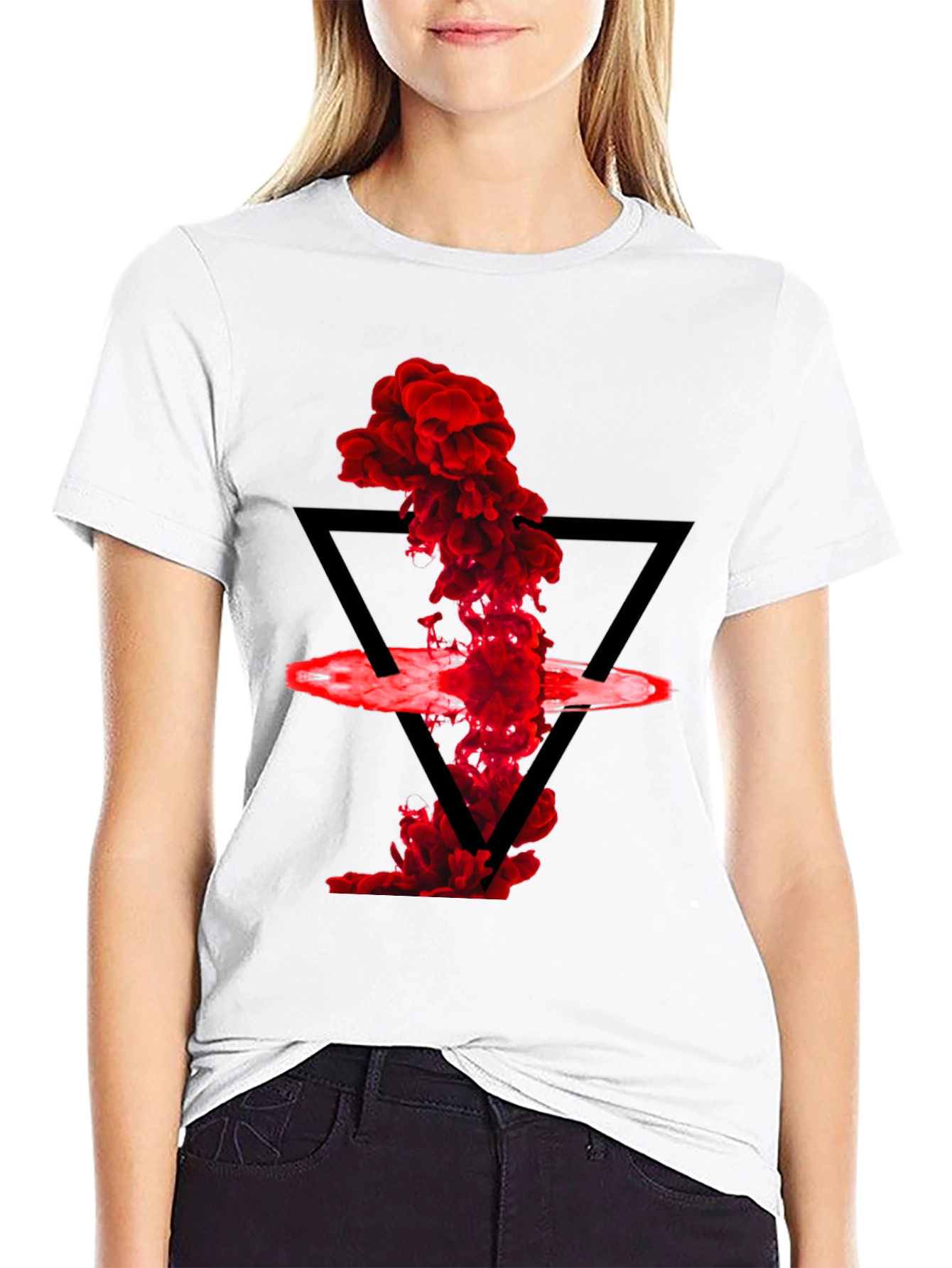 Abstract Red Smoke Triangle Graphic T-Shirt