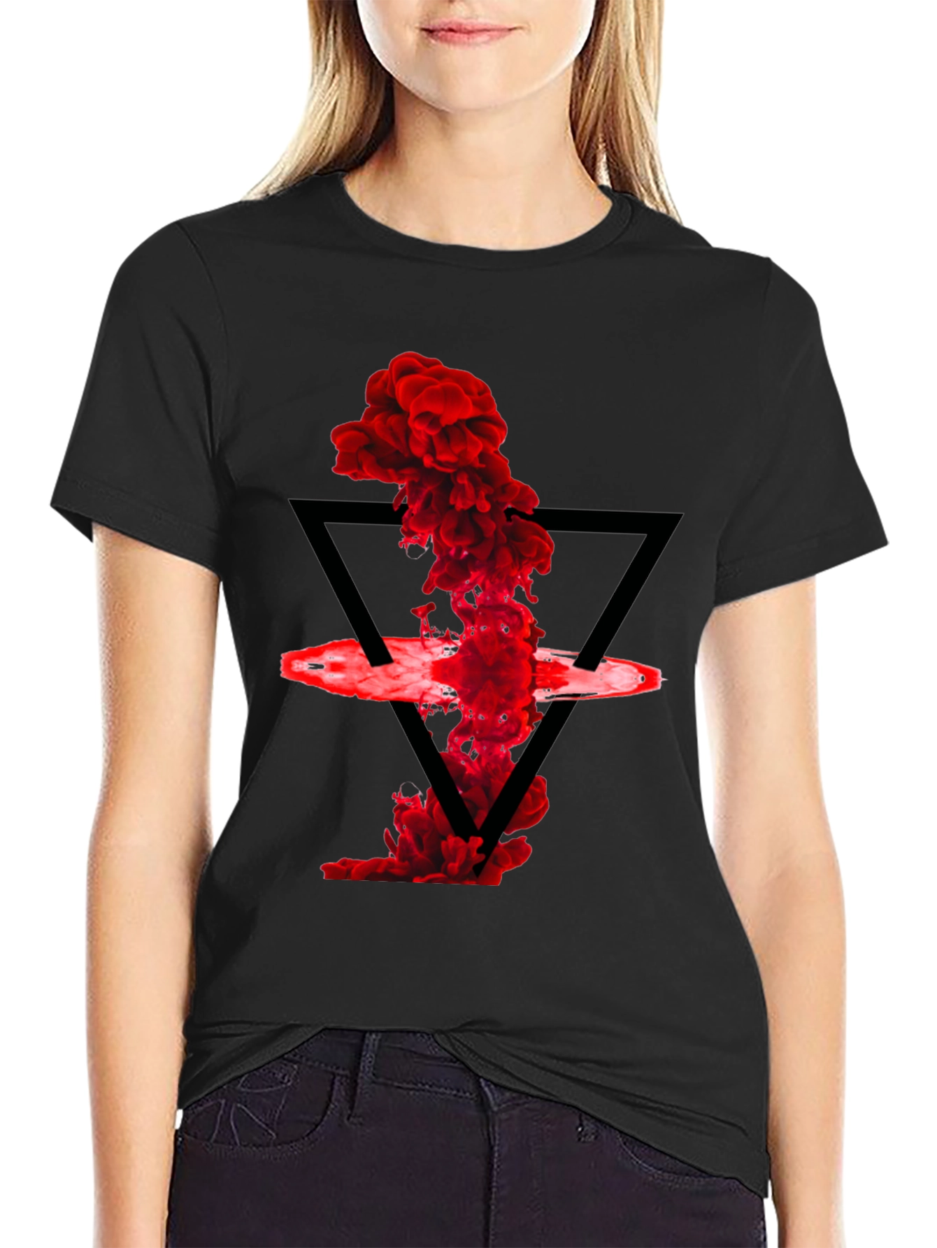 Abstract Red Smoke Triangle Graphic T-Shirt