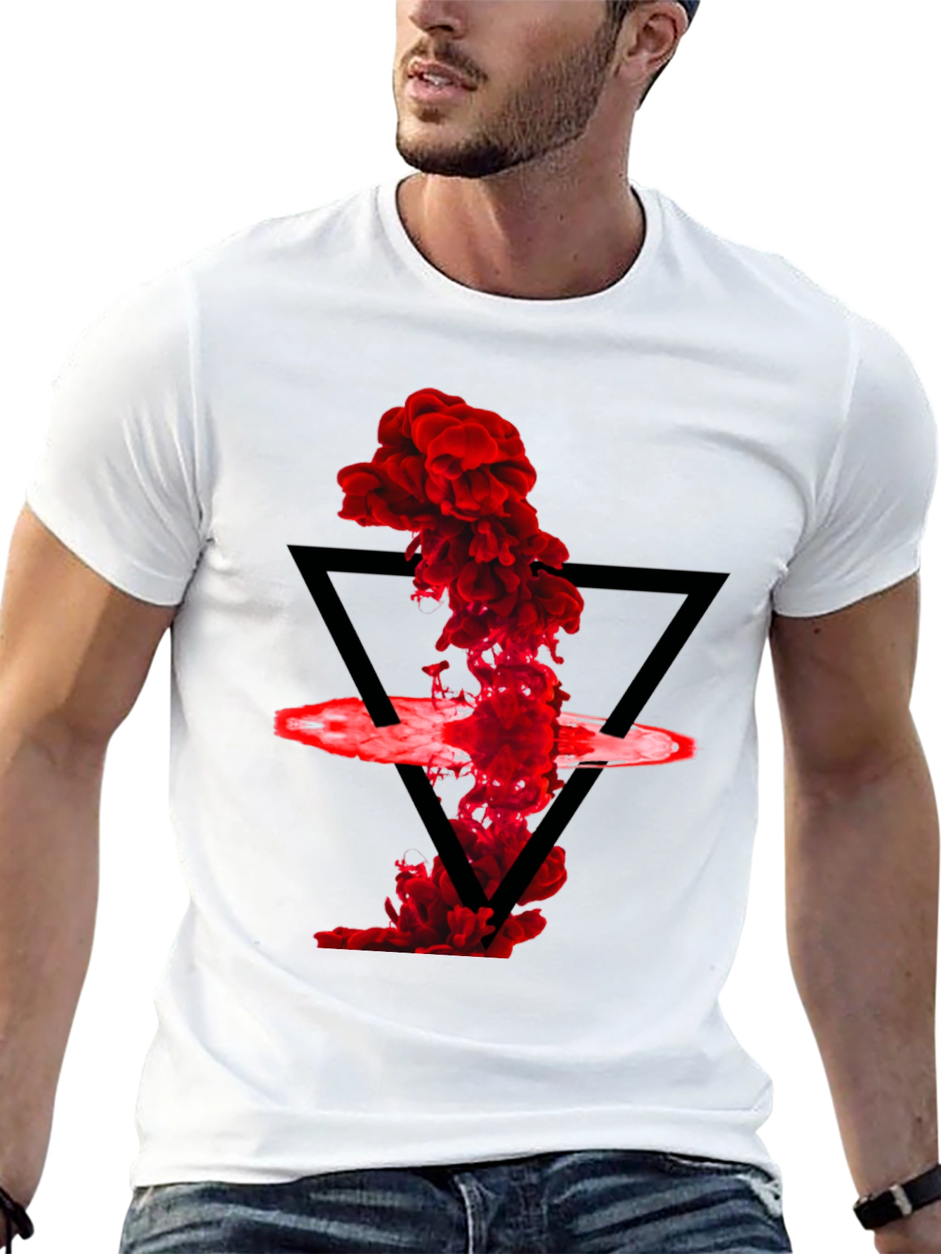 Abstract Red Smoke Triangle Graphic T-Shirt