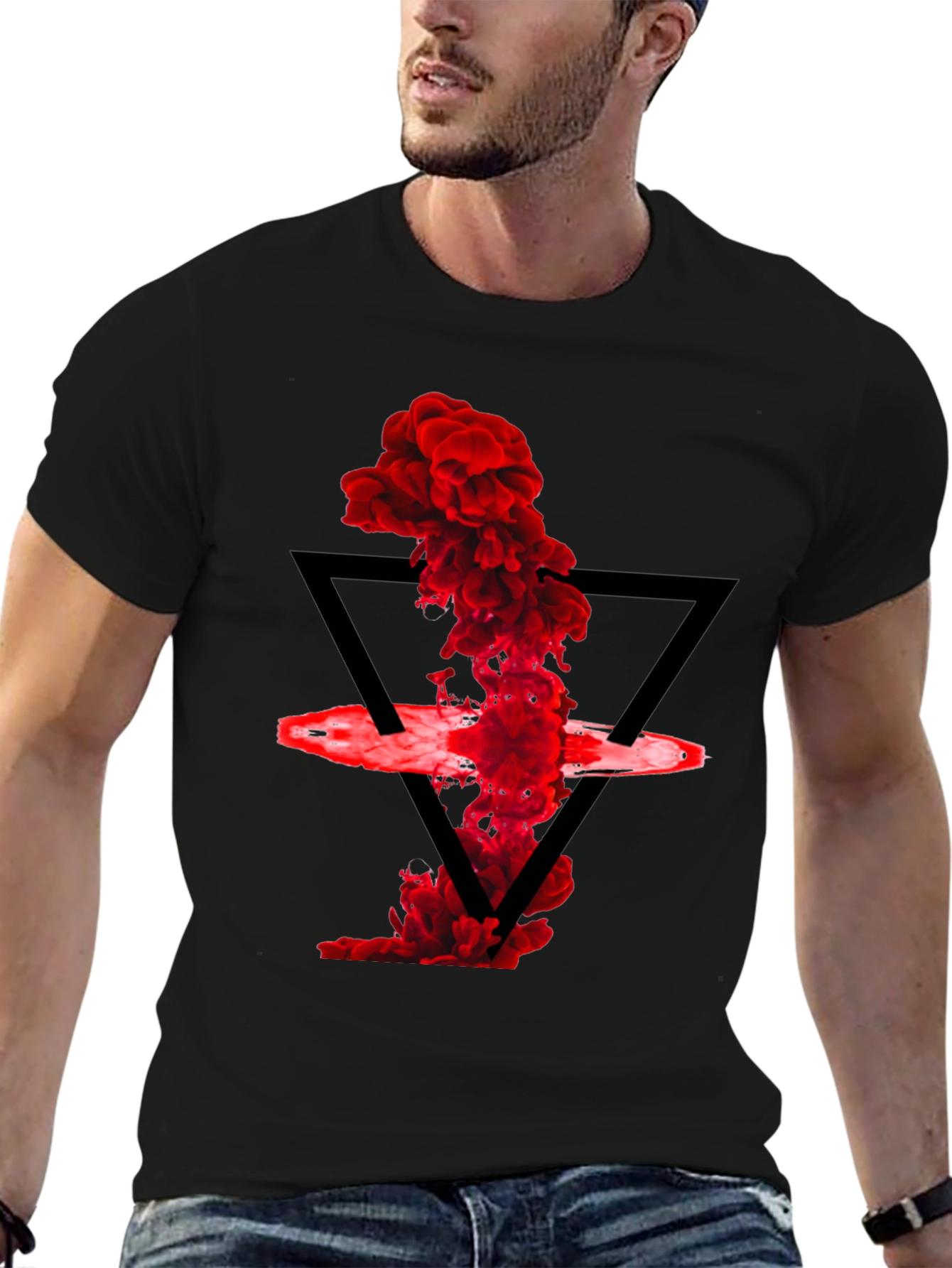 Abstract Red Smoke Triangle Graphic T-Shirt