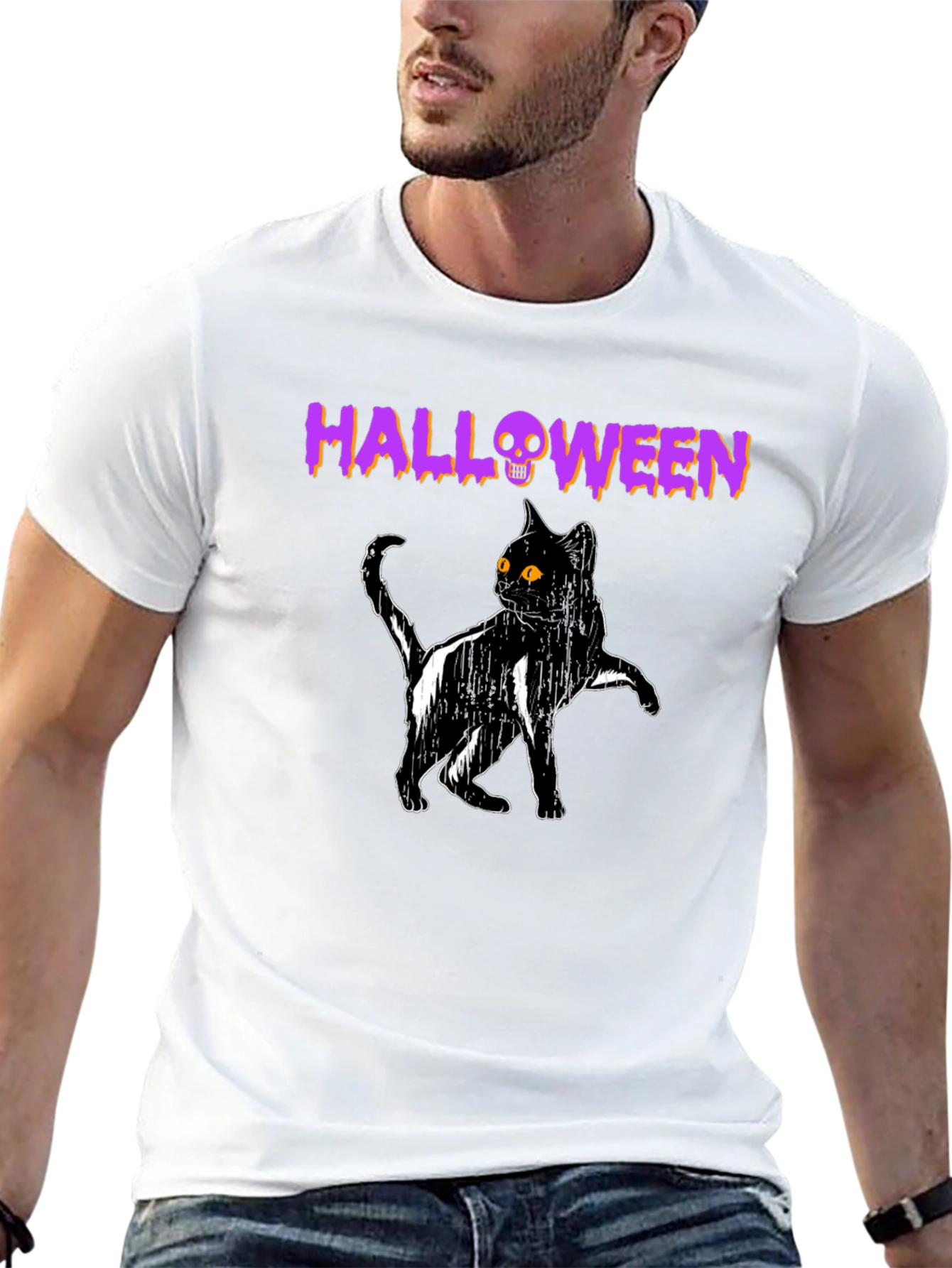 Halloween Cat T-Shirt - Spooky Black Cat Tee