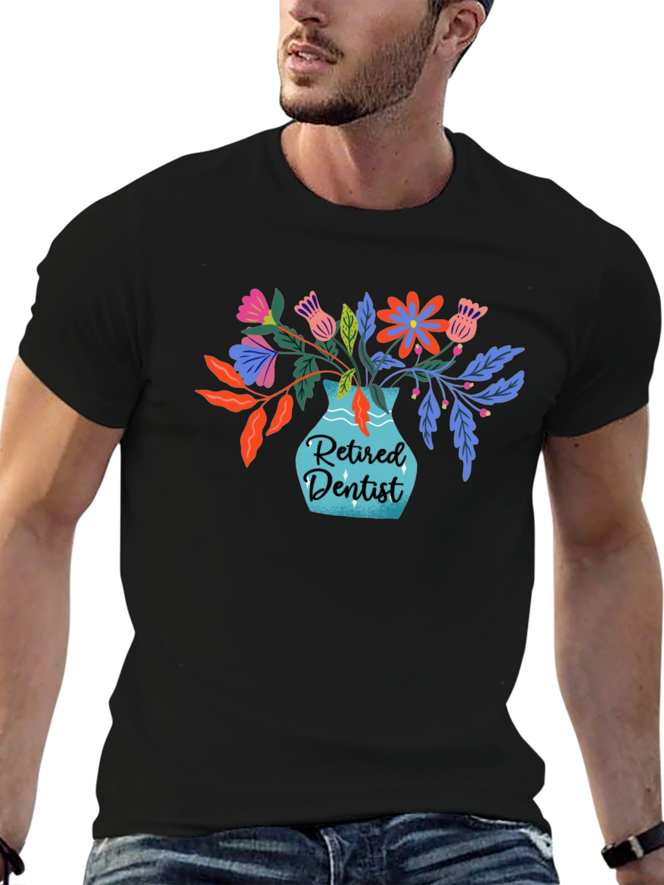 Retired Dentist Floral Vase Graphic T-Shirt