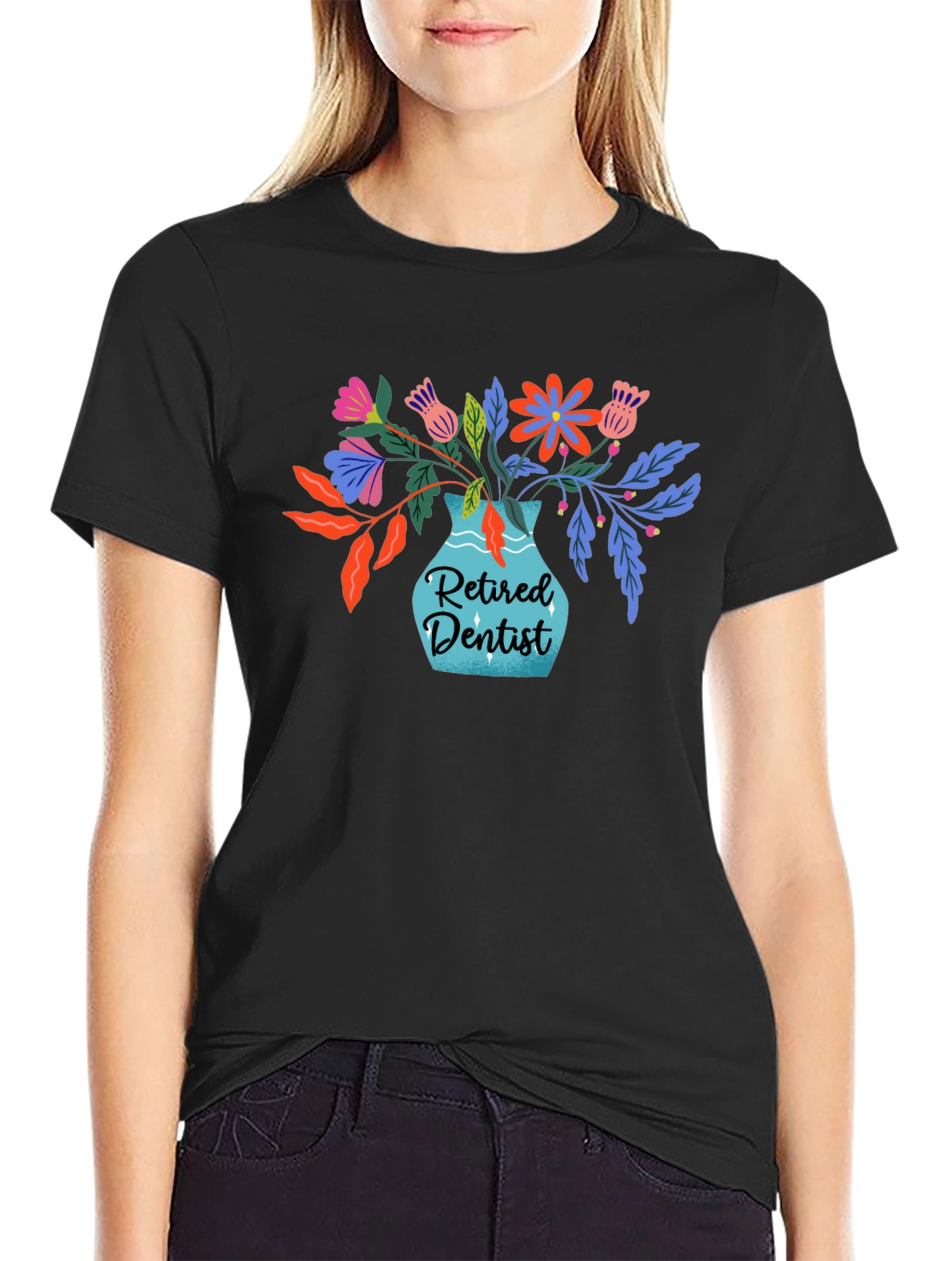 Retired Dentist Floral Vase Graphic T-Shirt