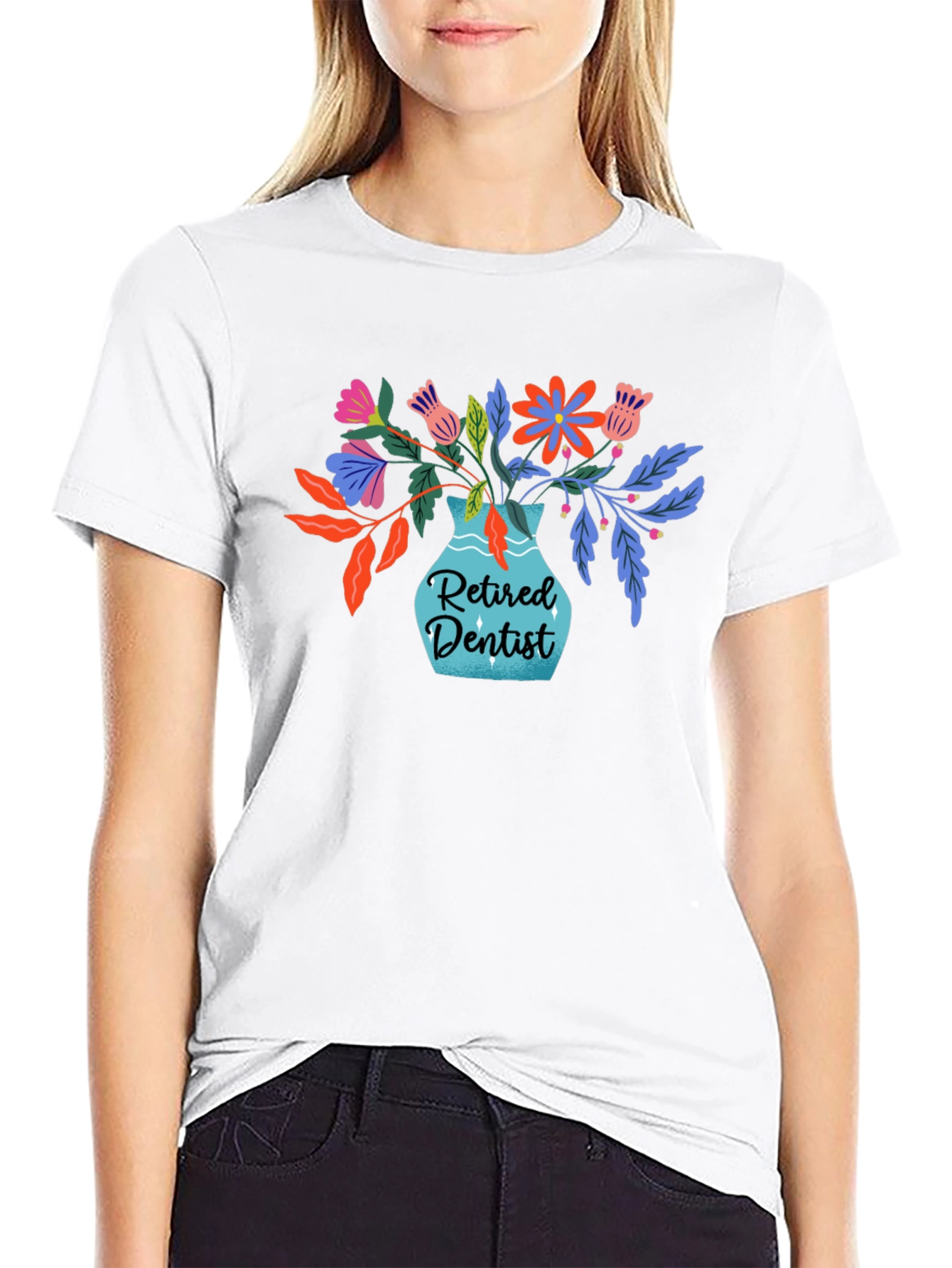 Retired Dentist Floral Vase Graphic T-Shirt