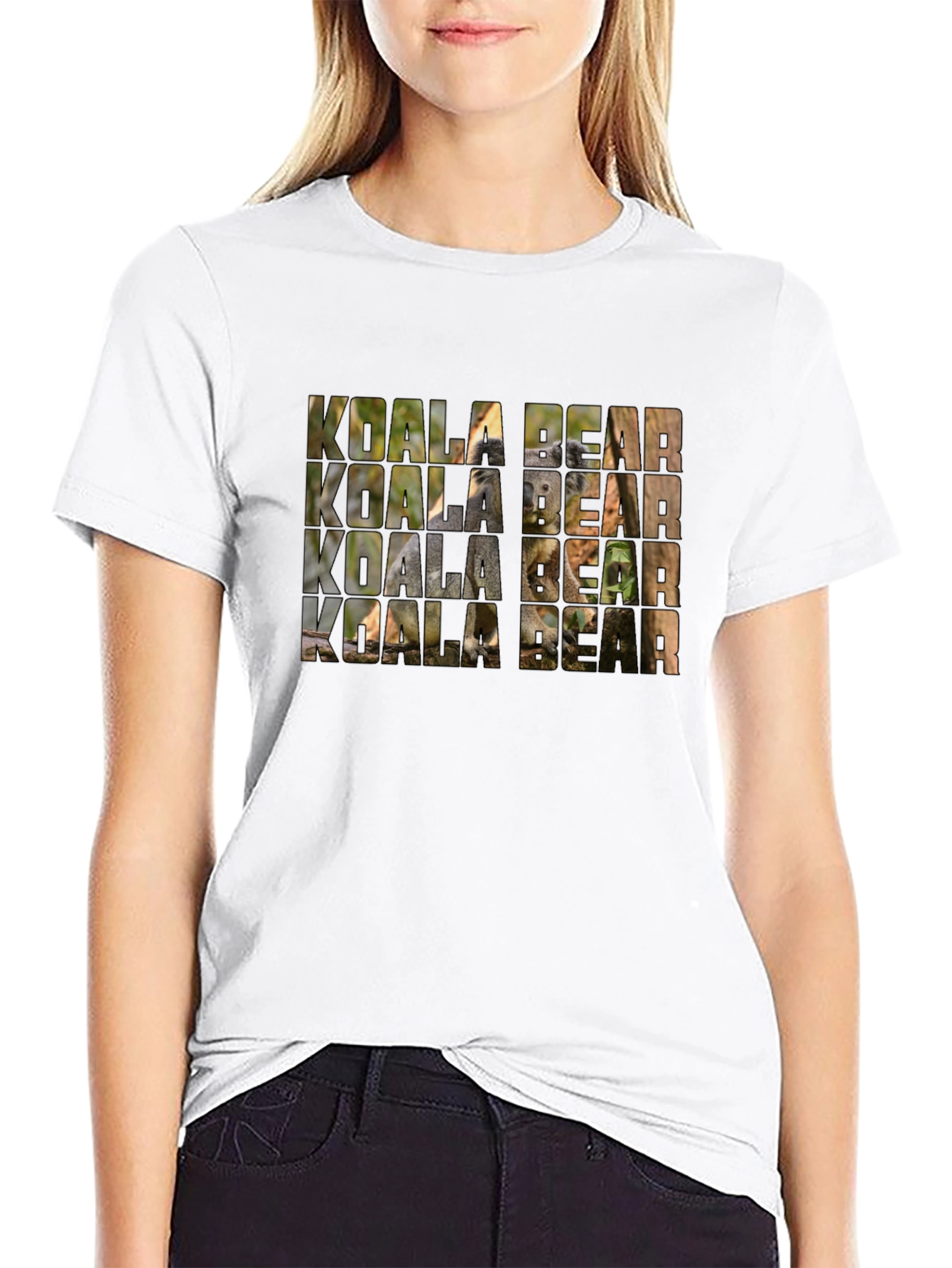 Koala Bear Graphic Print Black T-Shirt