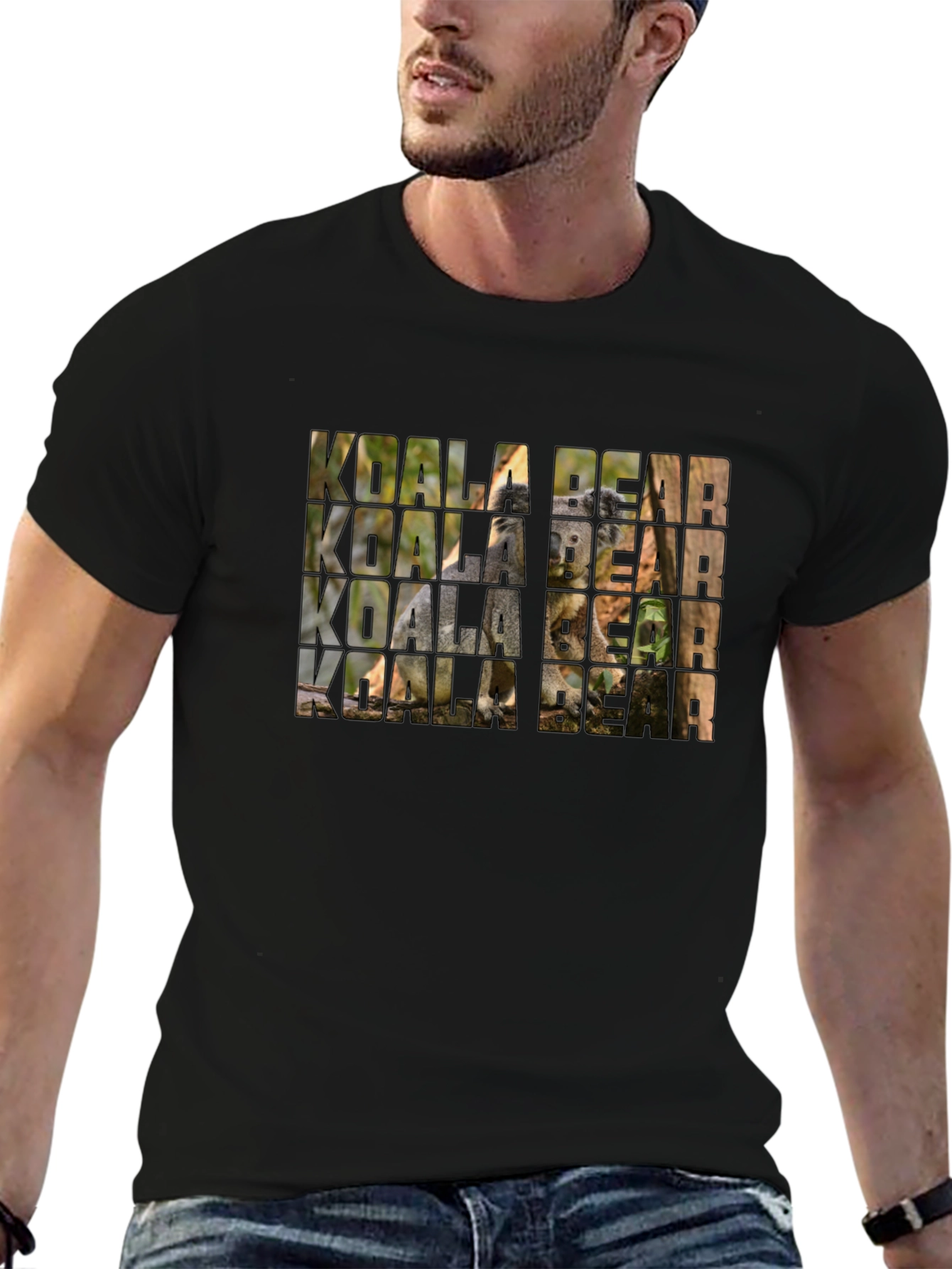 Koala Bear Graphic Print Black T-Shirt
