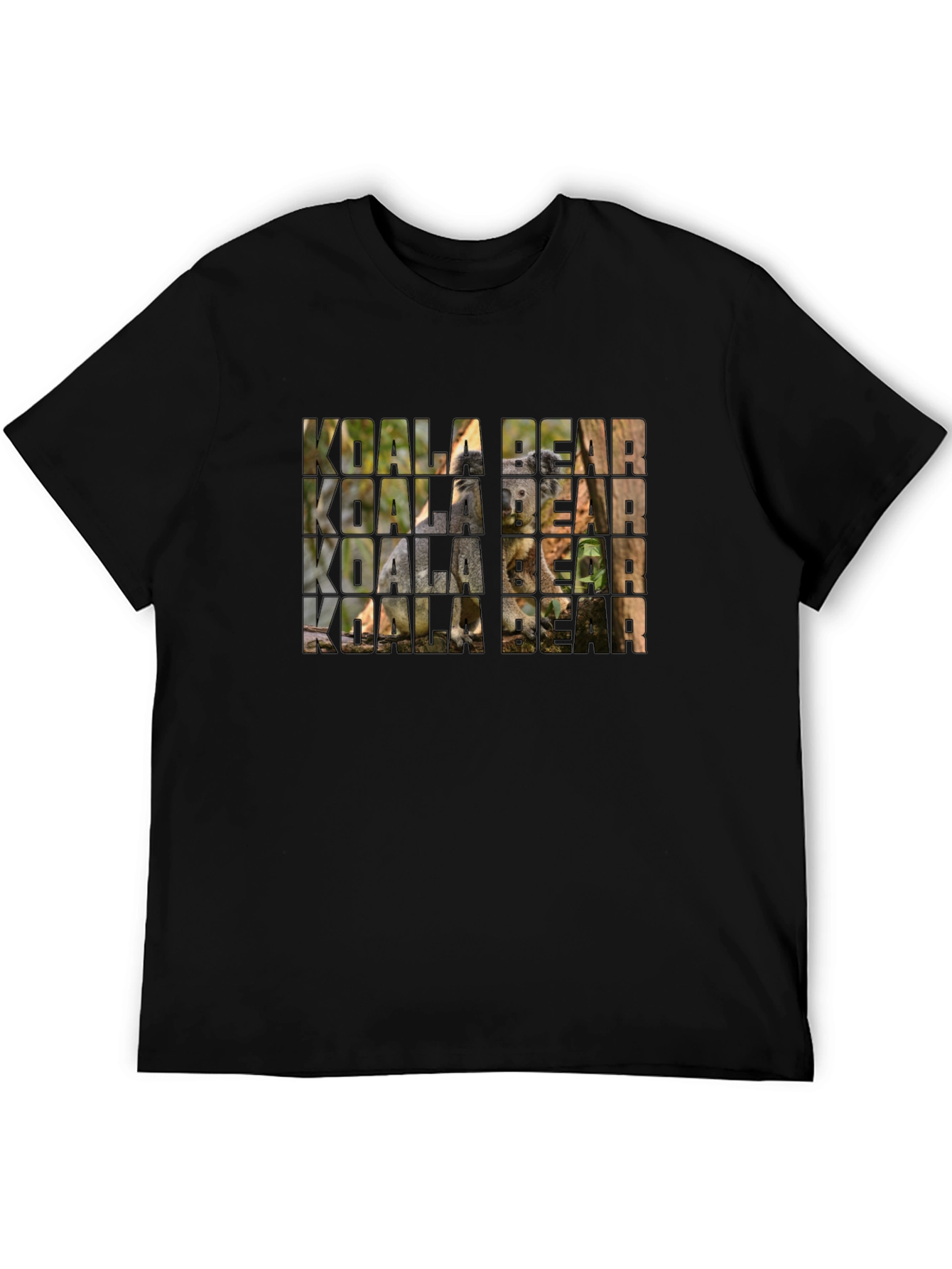 Koala Bear Graphic Print Black T-Shirt