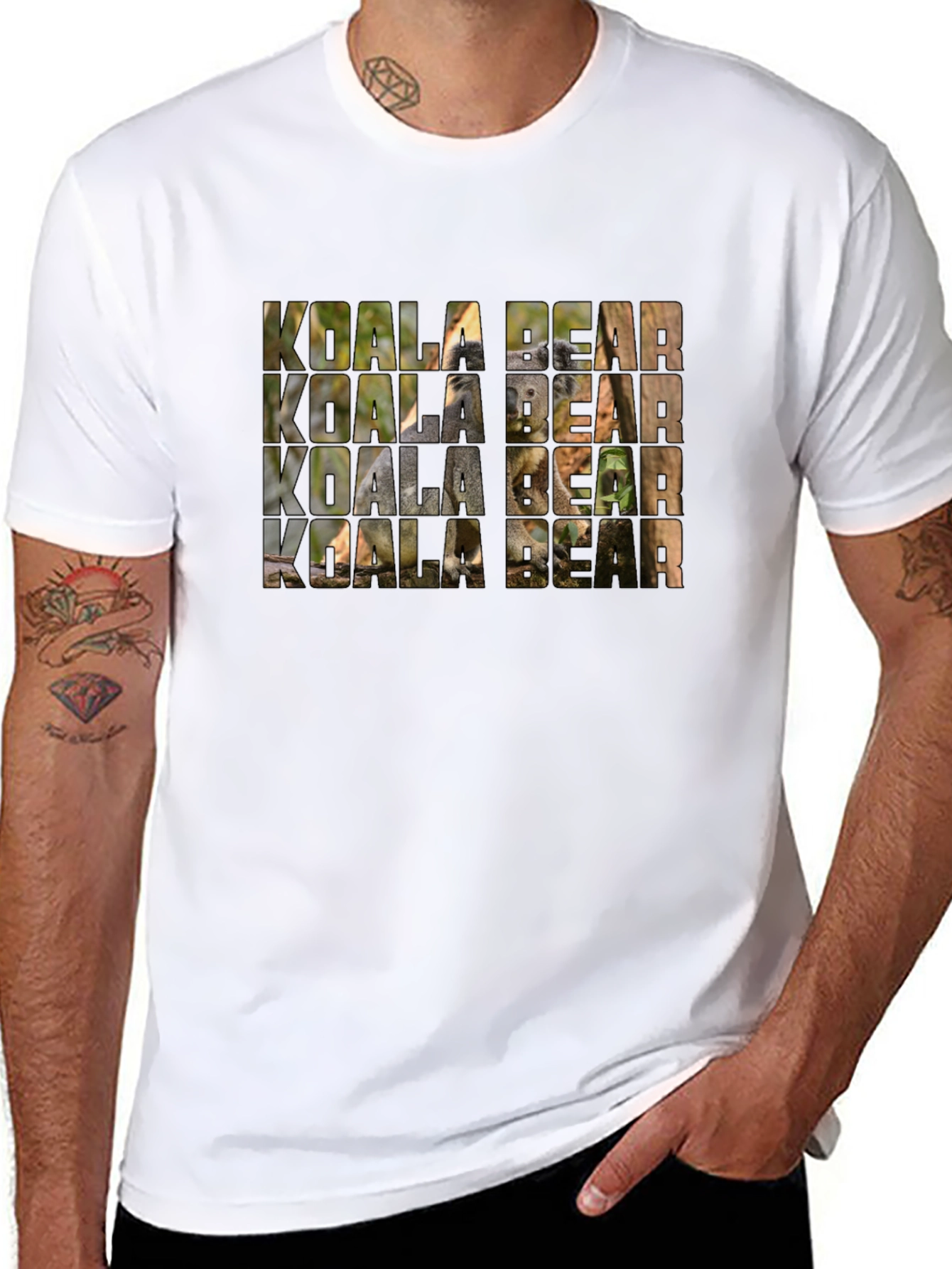 Koala Bear Graphic Print Black T-Shirt
