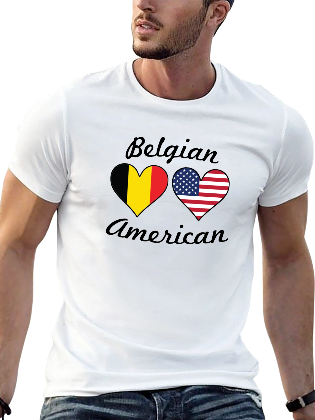 Belgian American Flag Heart T-Shirt