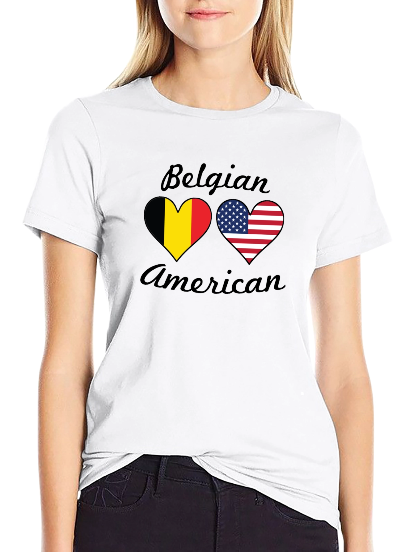 Belgian American Flag Heart T-Shirt