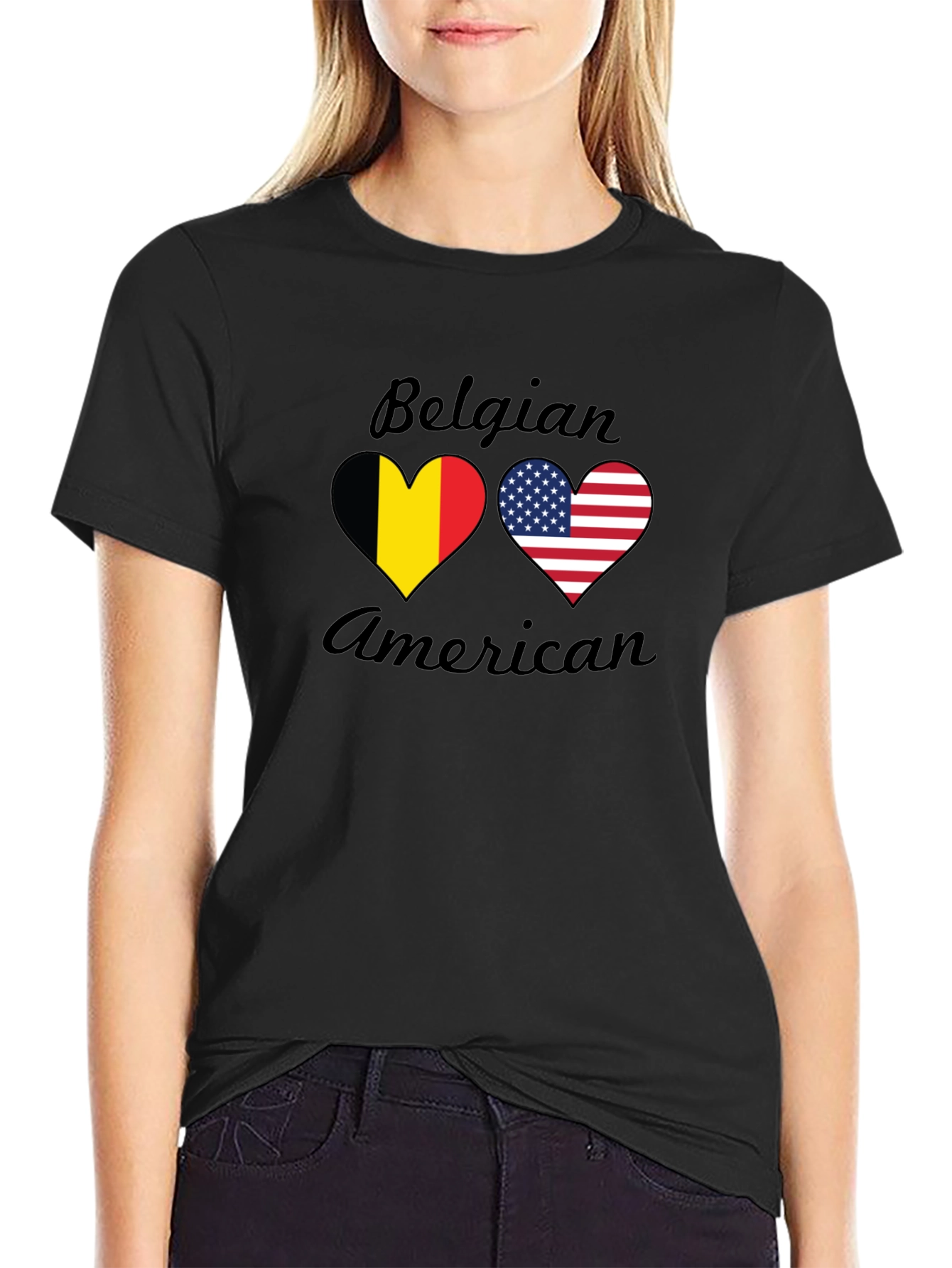 Belgian American Flag Heart T-Shirt
