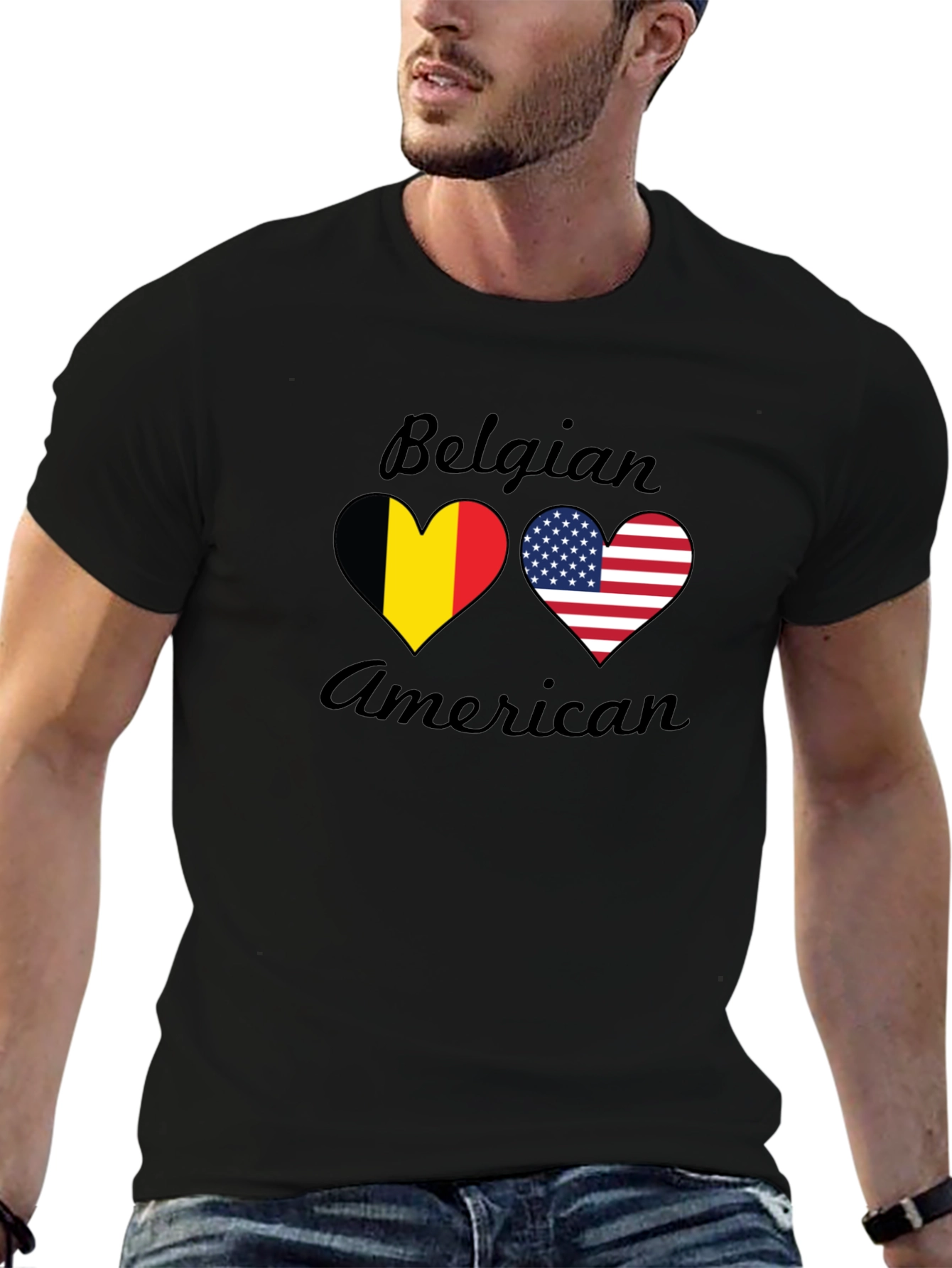 Belgian American Flag Heart T-Shirt