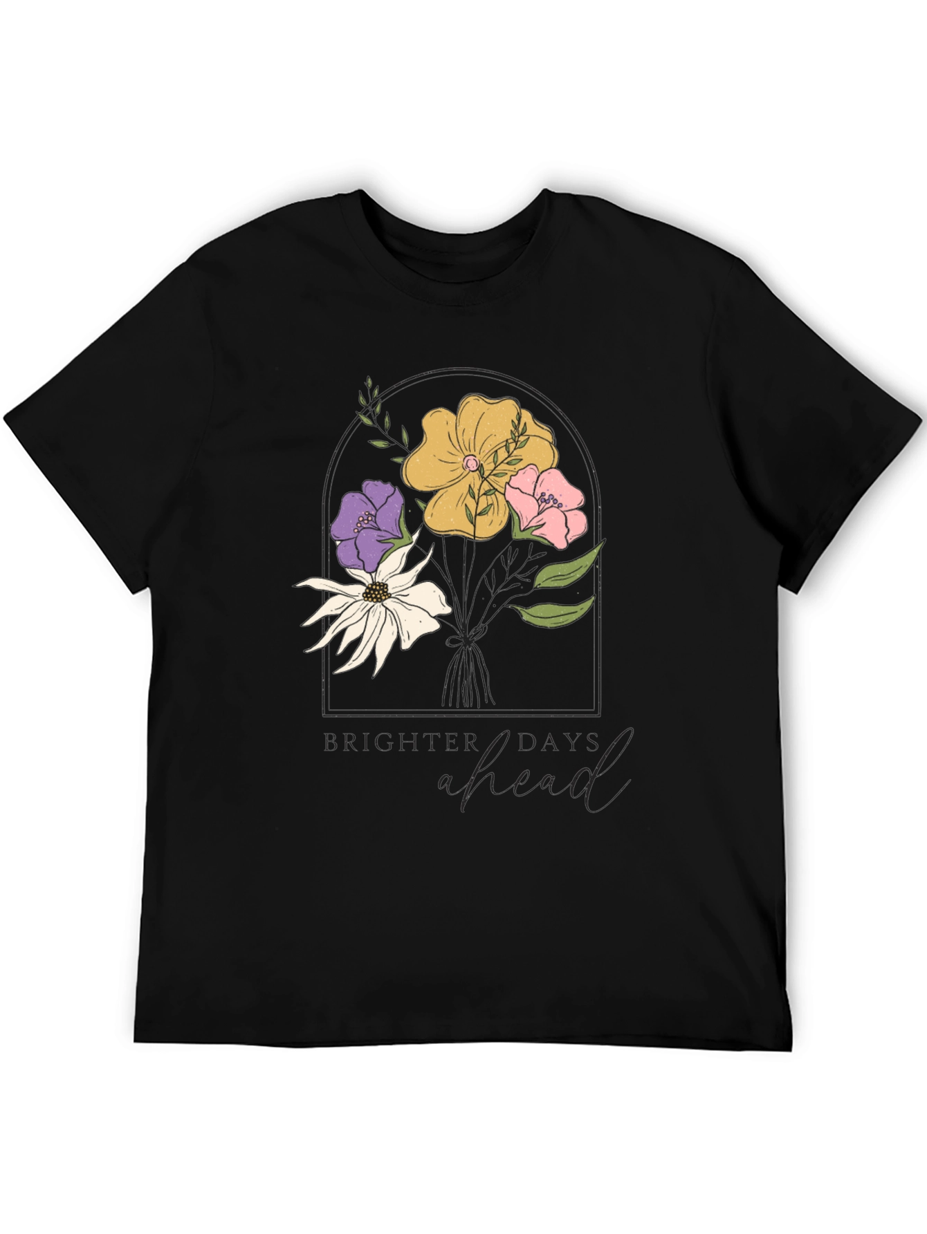 Floral Brighter Days Ahead Black T-Shirt