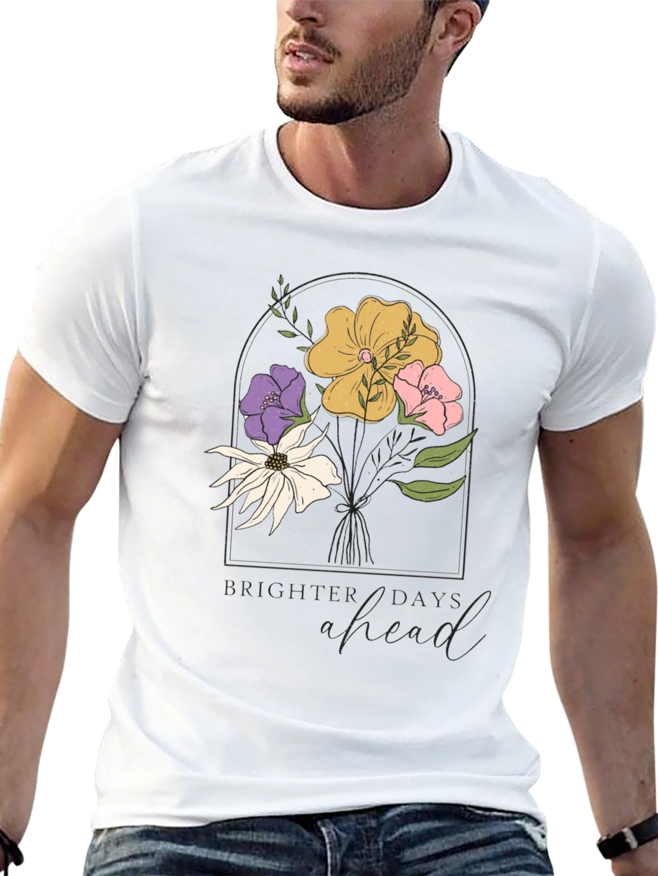 Floral Brighter Days Ahead Black T-Shirt