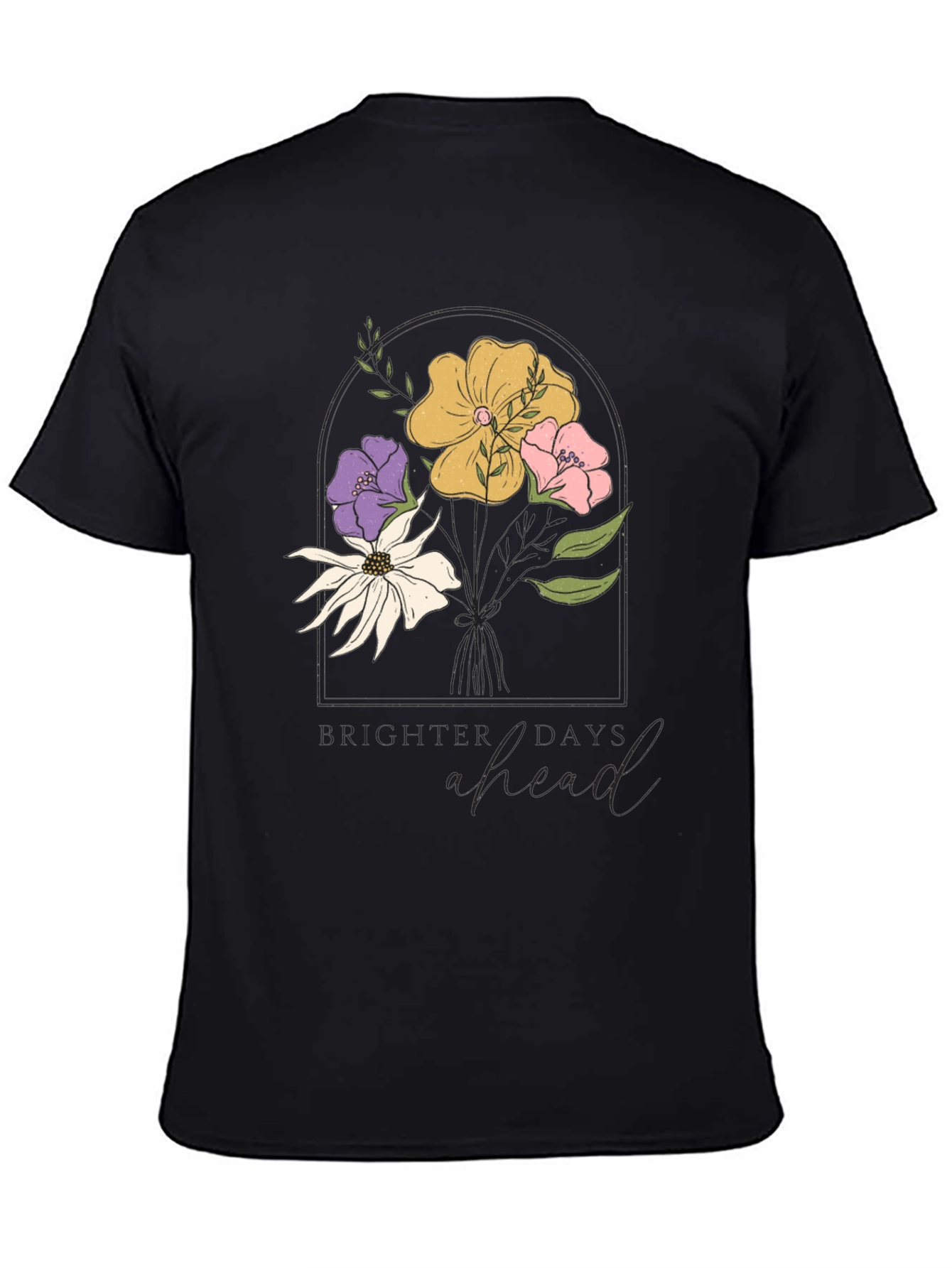Floral Brighter Days Ahead Black T-Shirt
