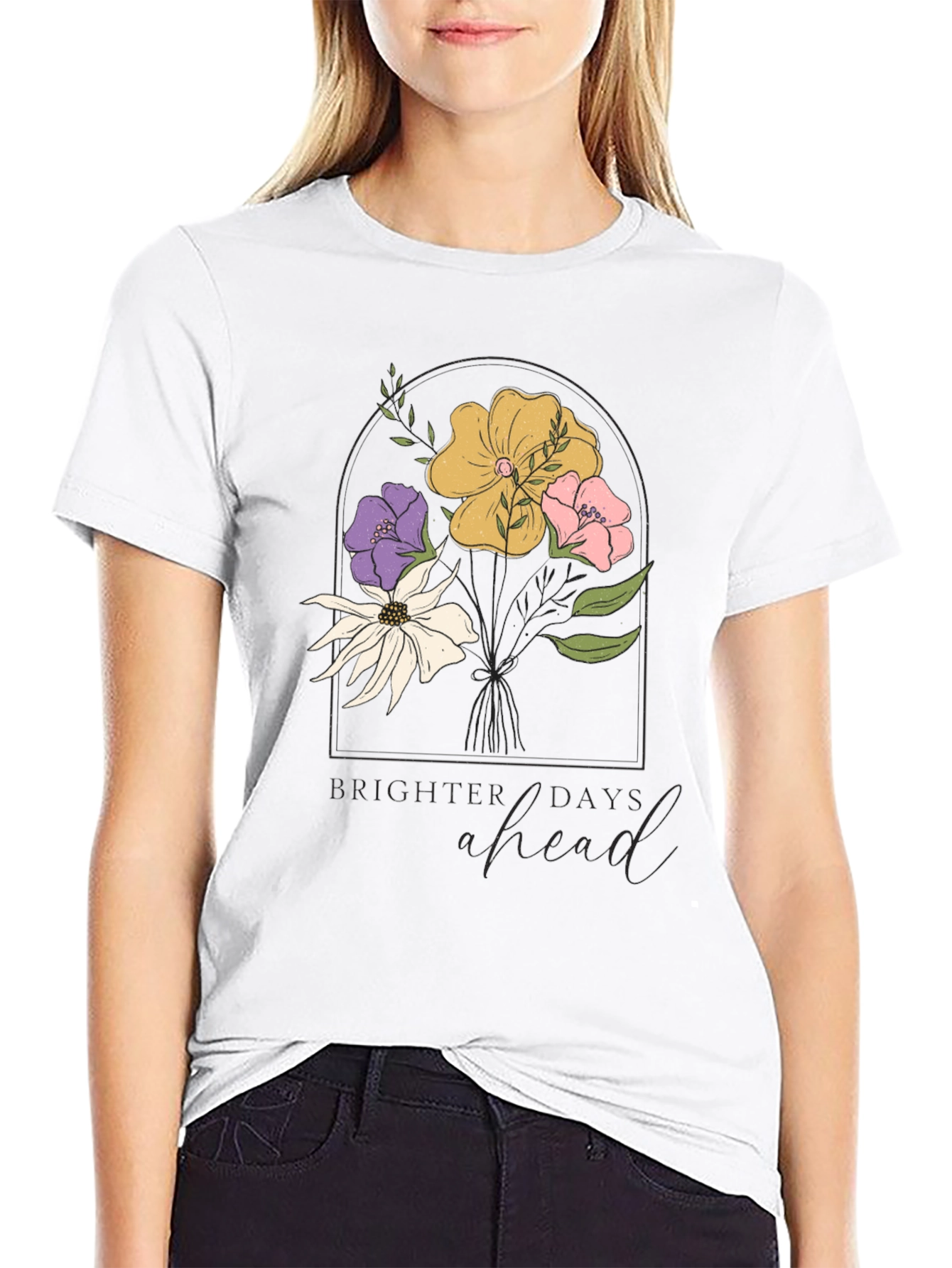 Floral Brighter Days Ahead Black T-Shirt