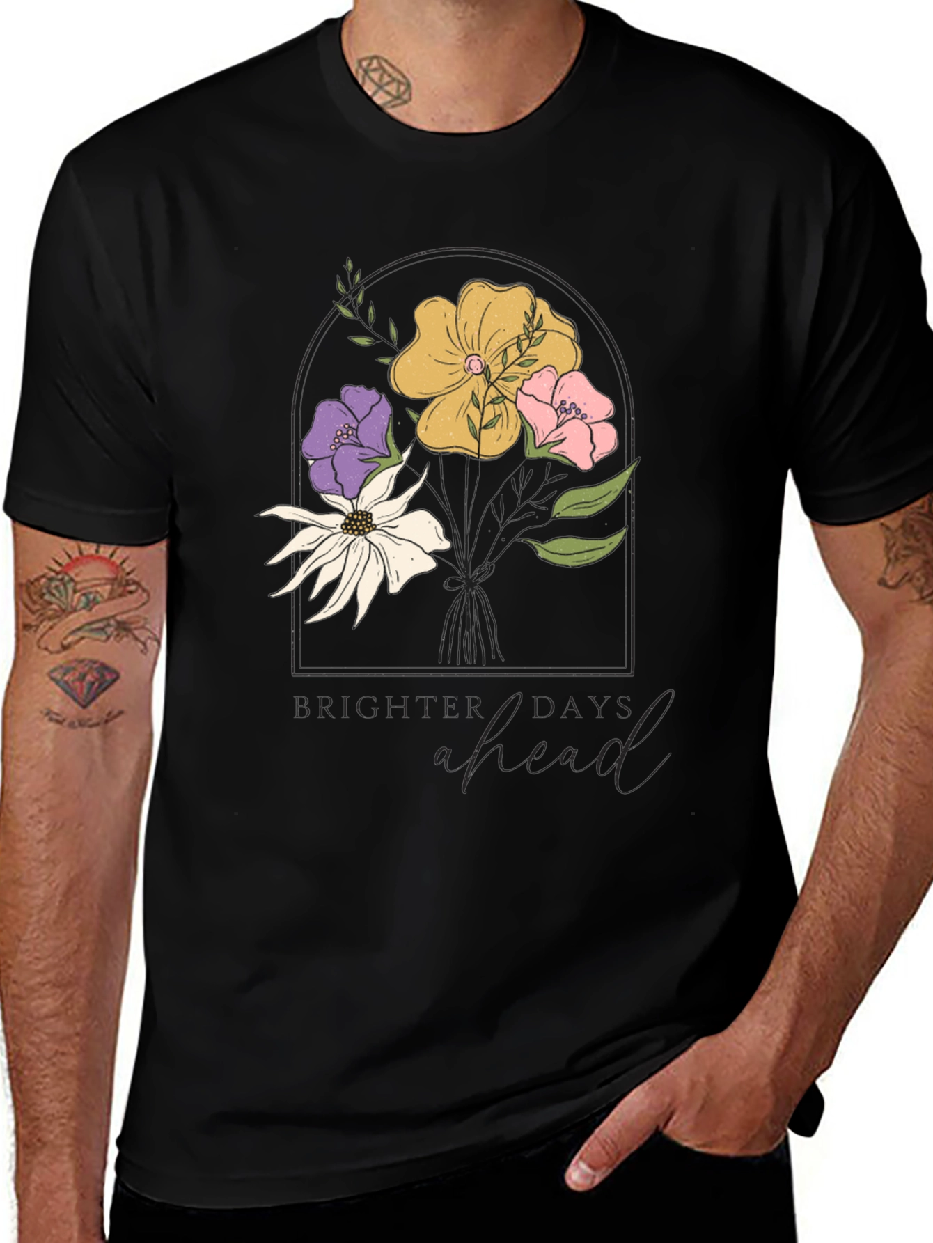 Floral Brighter Days Ahead Black T-Shirt