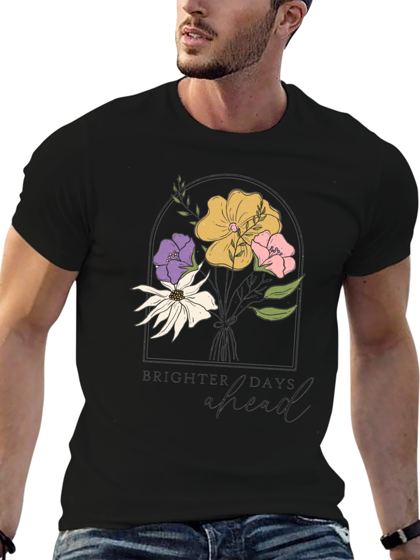 Floral Brighter Days Ahead Black T-Shirt