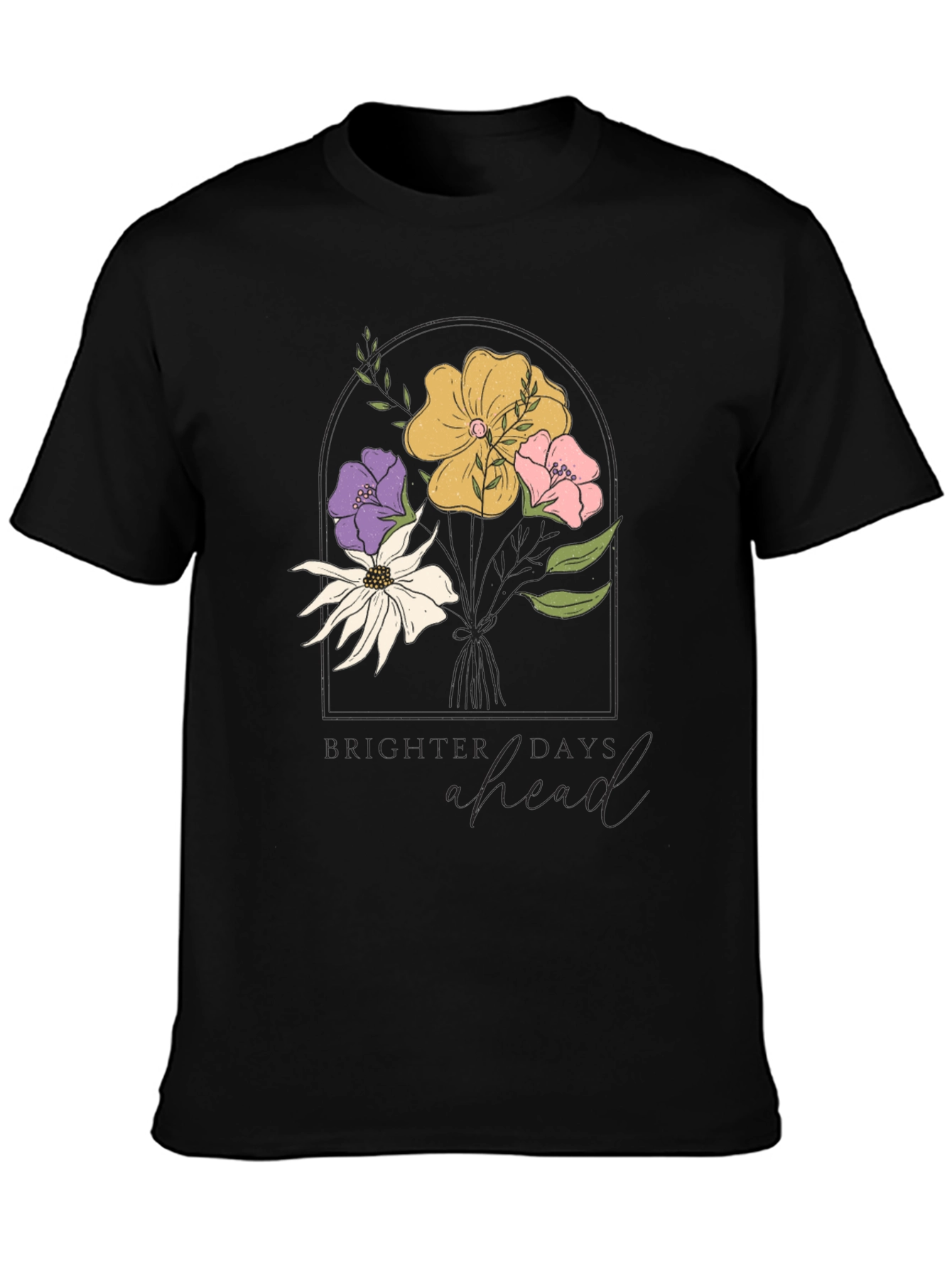Floral Brighter Days Ahead Black T-Shirt