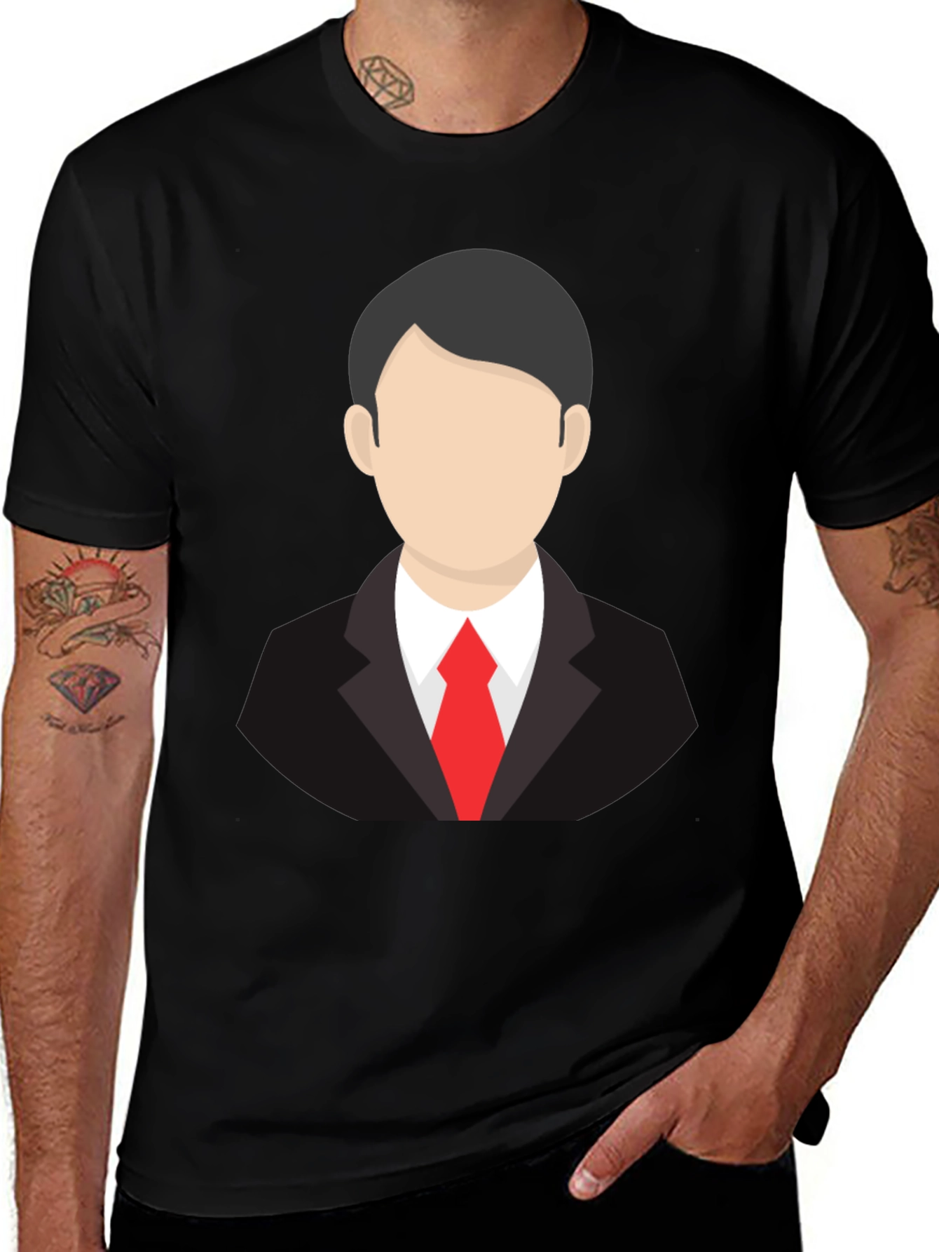Mens Black T-Shirt with Business Suit Graphic
