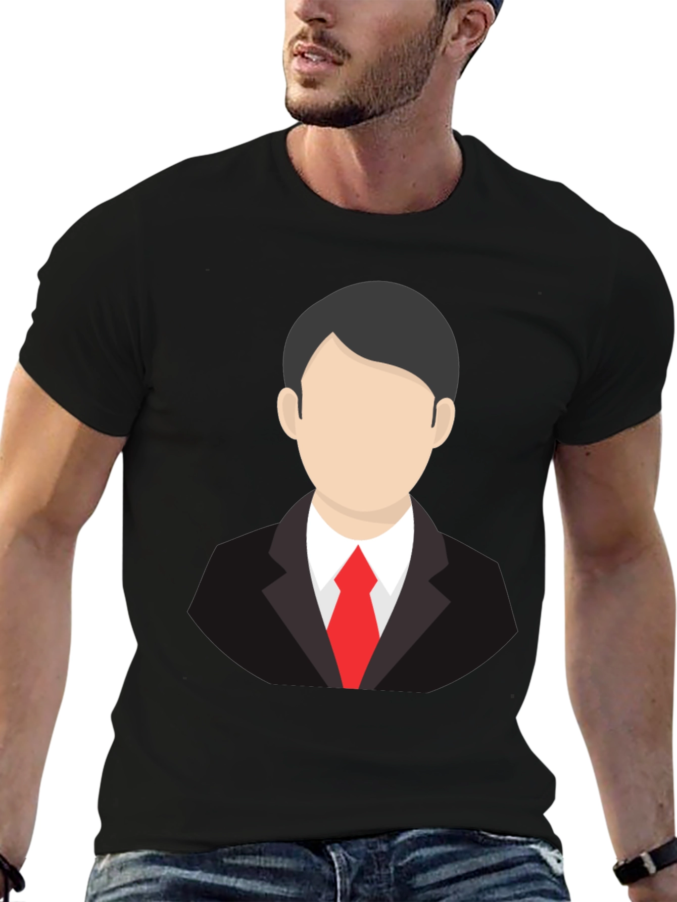Mens Black T-Shirt with Business Suit Graphic