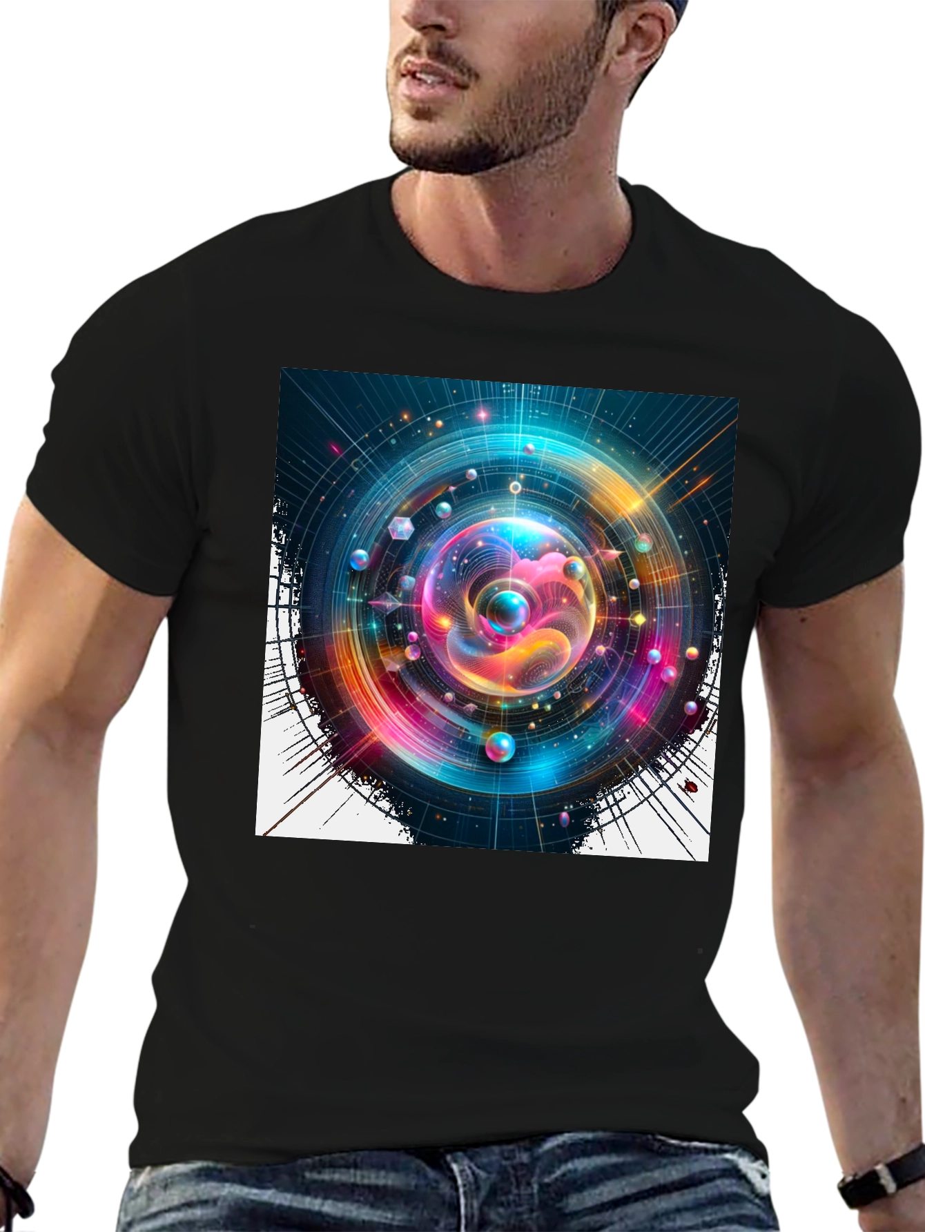Abstract Universe Graphic Black T-Shirt