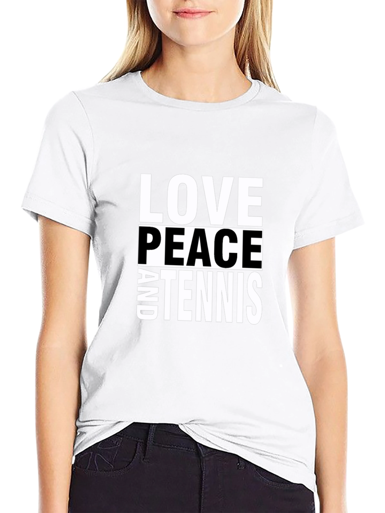 Love Peace and Tennis Black T-Shirt